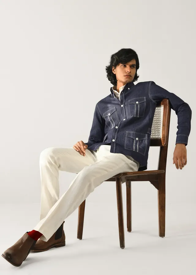 COUNTRYMADE Shirts Linen denim Overshirt surchemise marine en lin