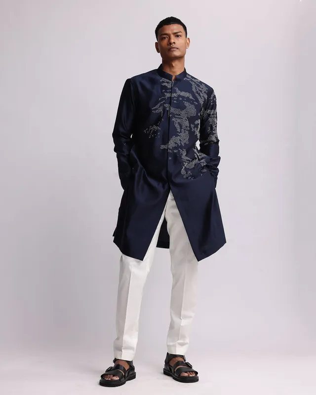 COUNTRYMADE Kurtas Shadow Camo Placement Kurta Set kurta bleu marine 2 pièces brodé