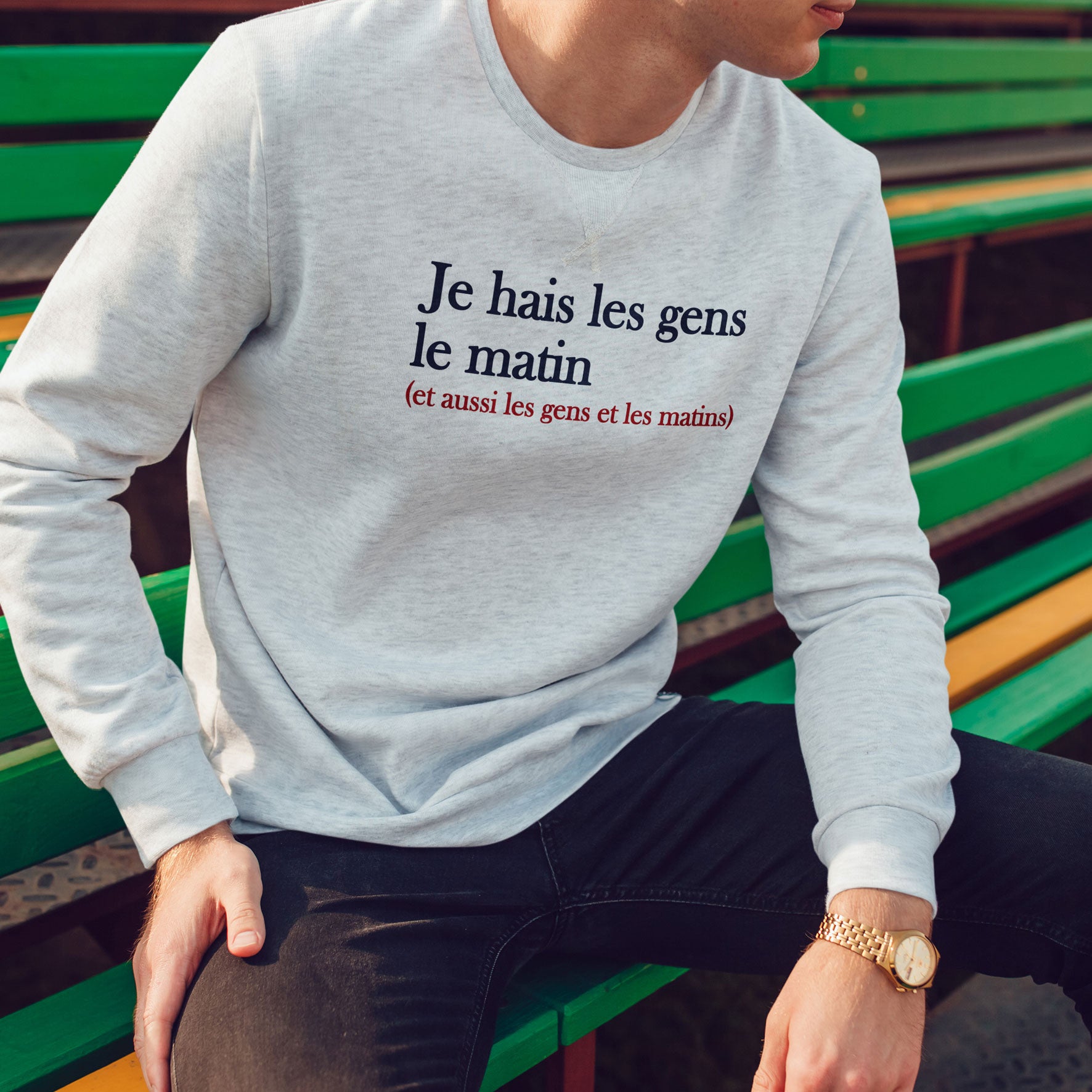 Juste Un T-shirt Sweats Imprimés Je hais les gens le matin sweat homme bleu marine