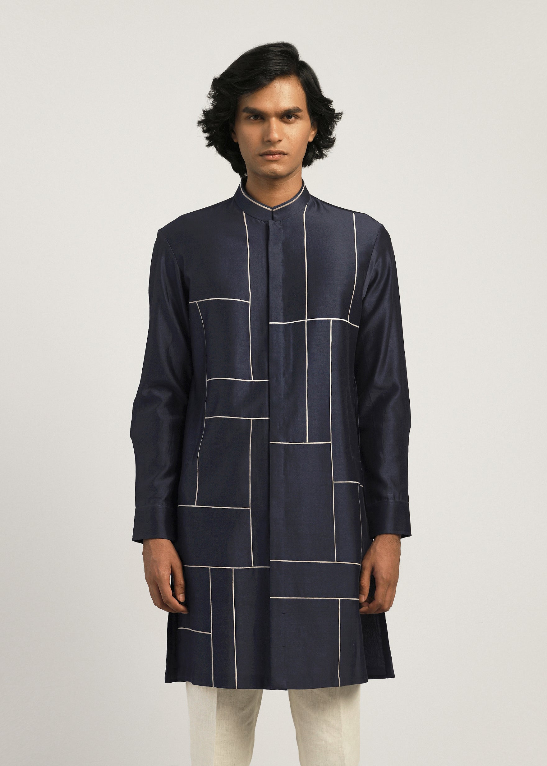 COUNTRYMADE Kurtas Patchwork Block Kurta Set ensemble kurta marine coton-soie