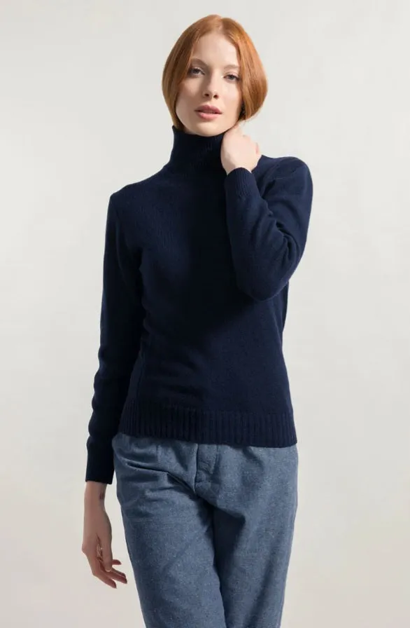 Rifo Pull Ada col montant cachemire recyclé bleu marine ou noir