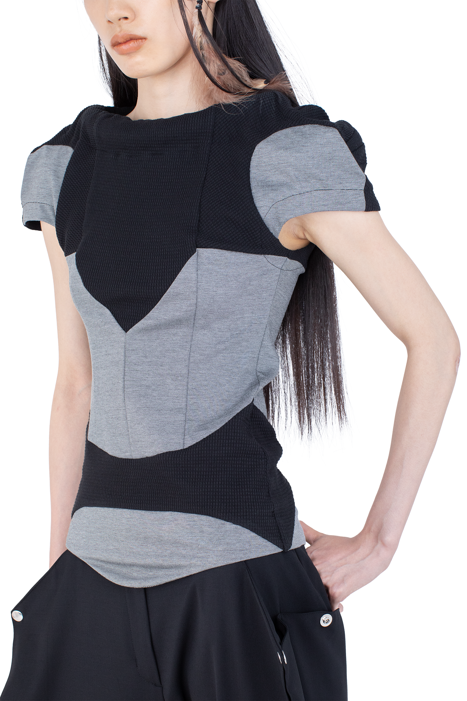Kiko Kostadinov Tops COMPASS Jersey Top haut Iron Grey / Black, coupe ajustée