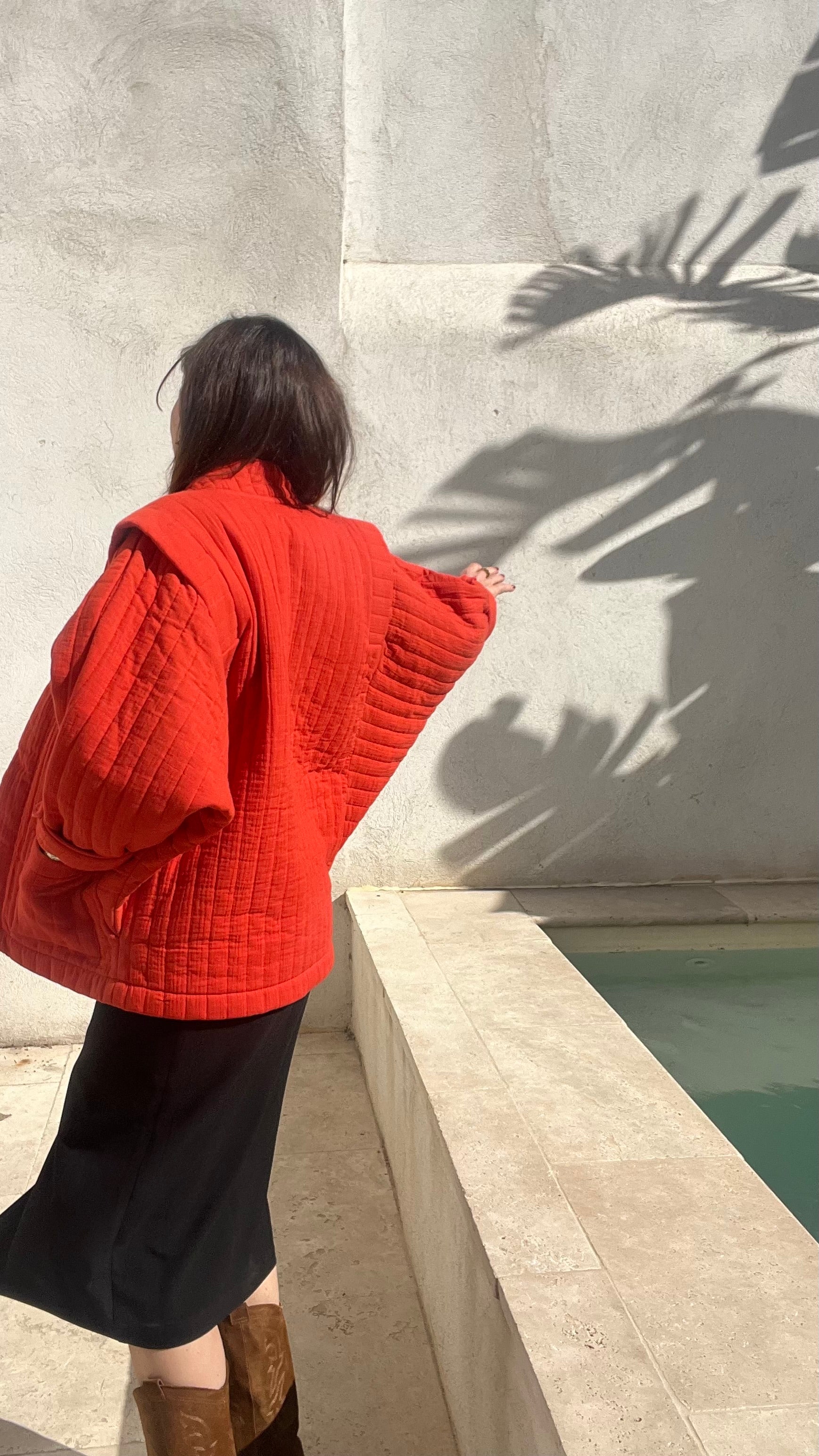 PANTRUCHE Vestes Veste ISADORA rouge orangé en gaze de coton