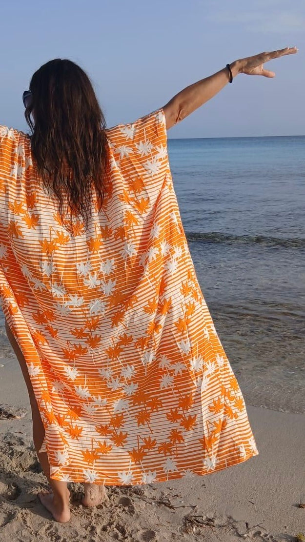 PANTRUCHE Kimonos PALMA orange kimono long taille unique en viscose
