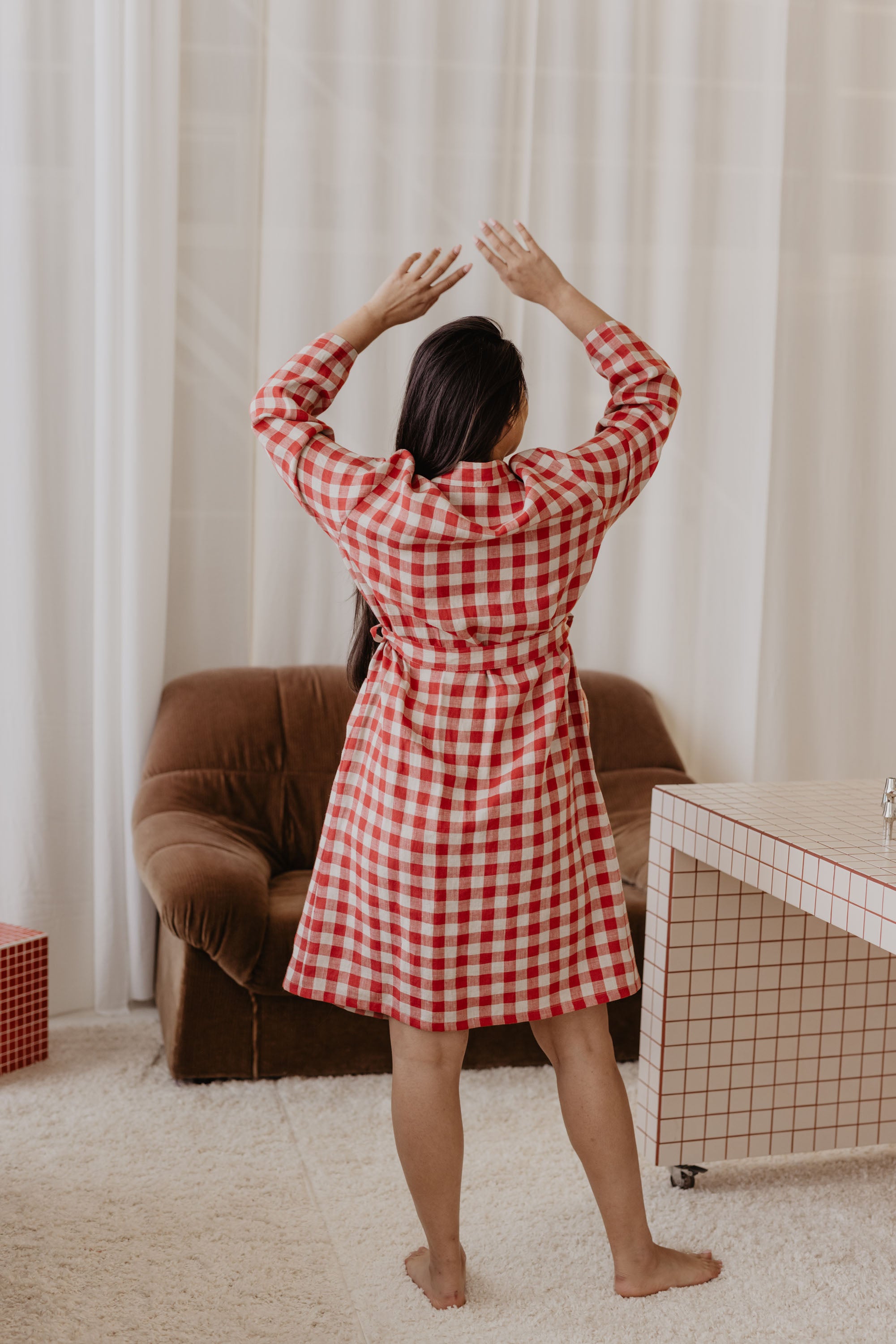 Laumė linen Loungewear DELČIA peignoir bleu ciel en lin