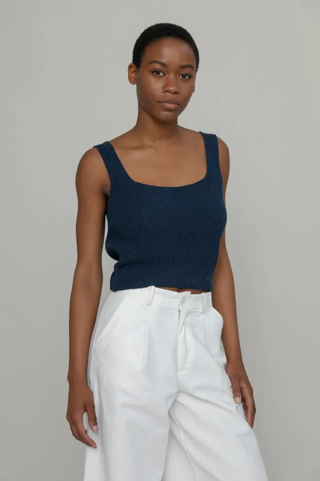 Tops Allie débardeur en maille de coton denim recyclé bleu