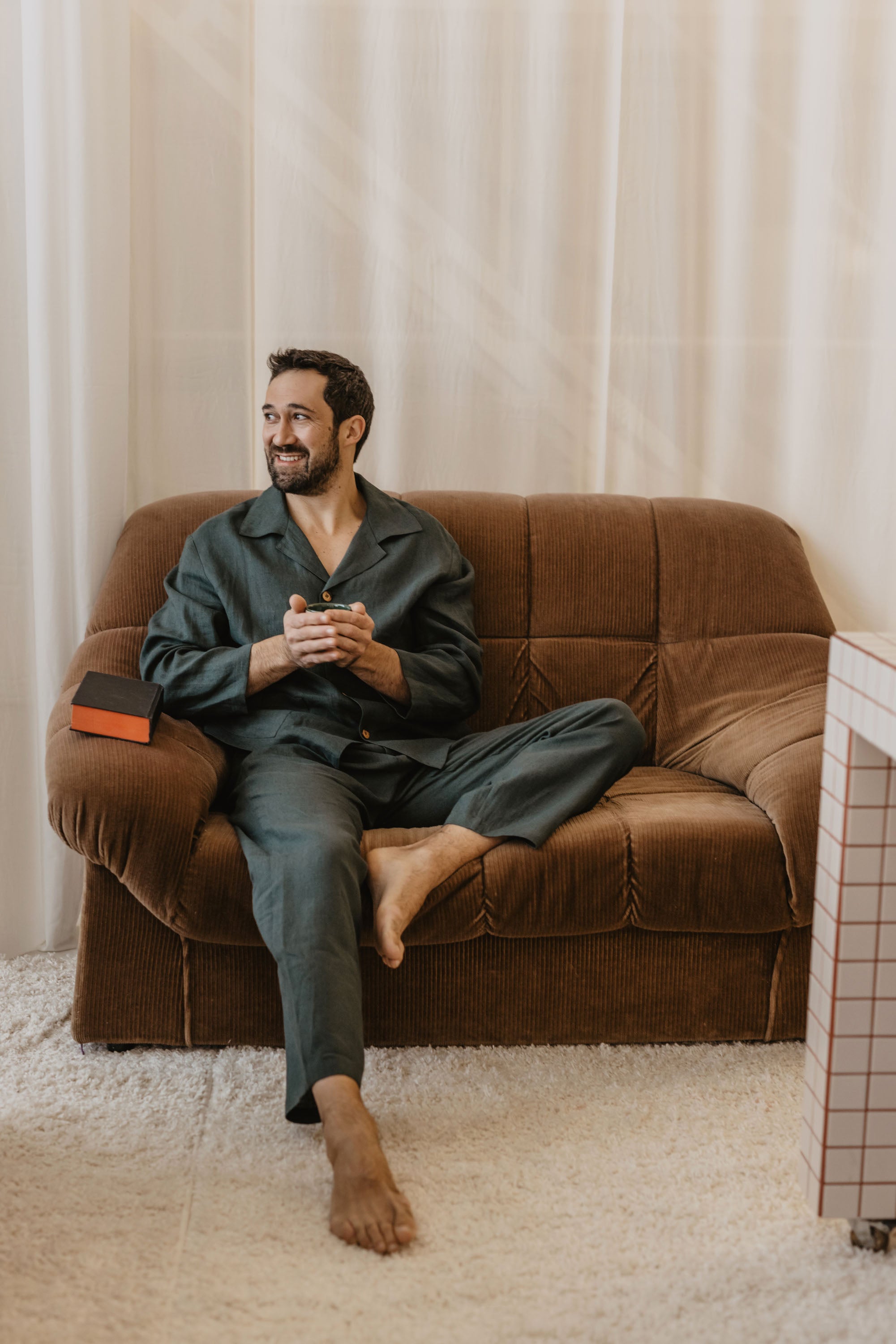Laumė linen Loungewear PERKŪNAS pyjama homme vert forêt lin