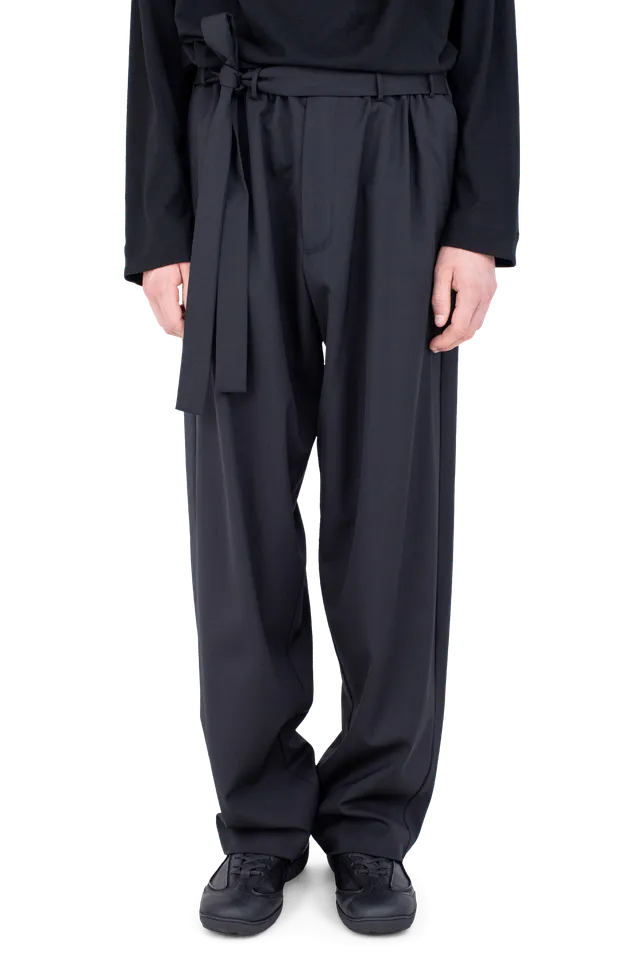 Kiko Kostadinov Bottoms LAAN Gathered Trousers pantalon Crow Black en laine légère
