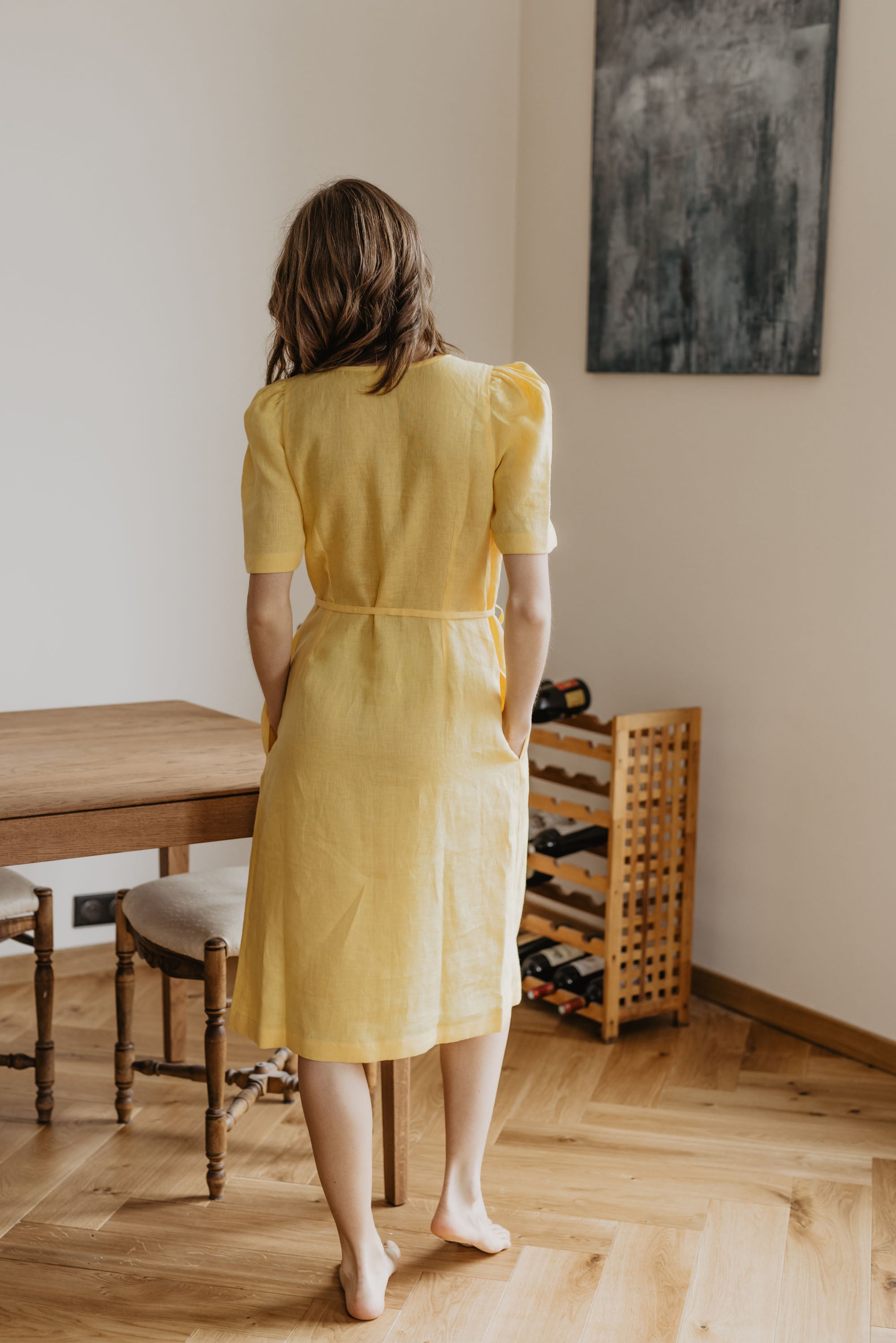 Laumė linen Linen Dresses Smiltyne robe portefeuille en lin rose poudré