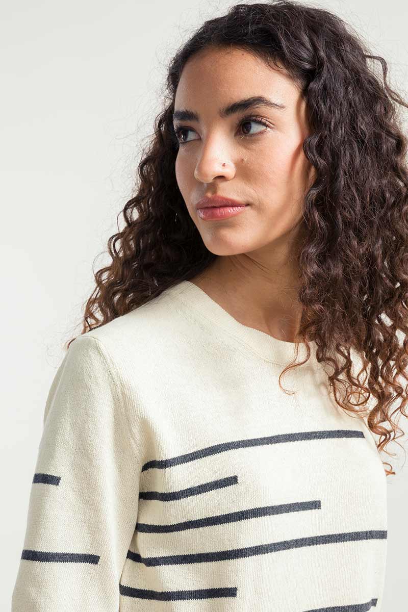 Rifo Pull Clio pull XL écru rayé coton recyclé maille fine