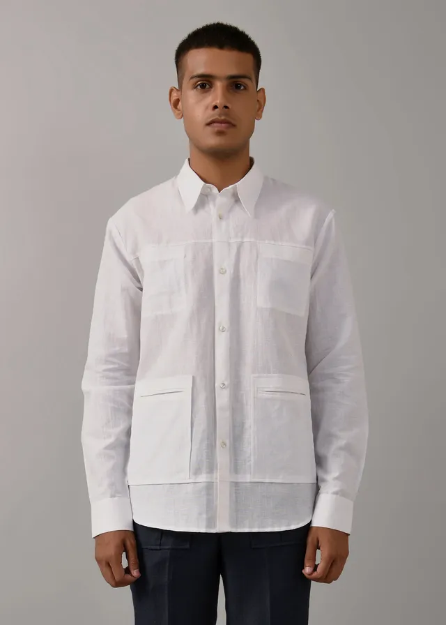 COUNTRYMADE Shirts Classic 4 pocket shirt chemise blanche coton lin 4 poches