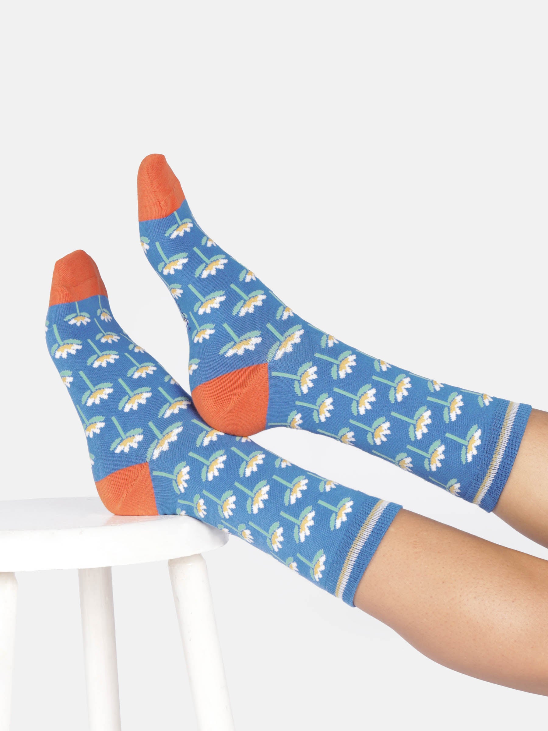 Thought Chaussettes femme imprimé floral fond bleu coton bio 36/40