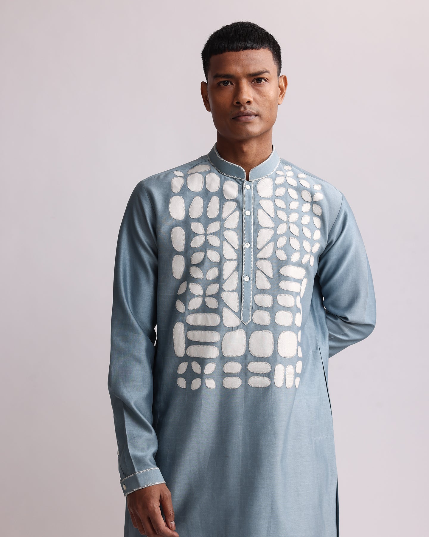 COUNTRYMADE Kurtas Shadow Block Hand-applique Kurta Set kurta bleu poudre, chanderi