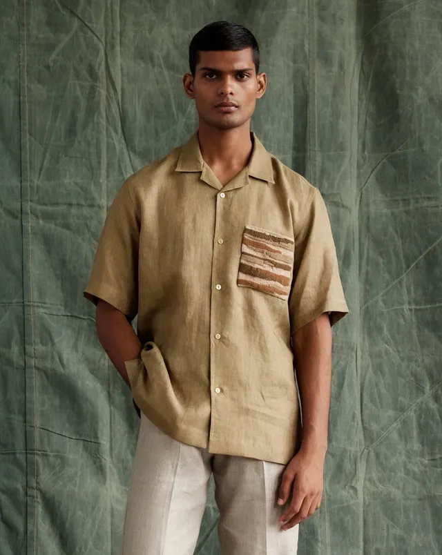 COUNTRYMADE Shirts Hand Knit Pocket Half Shirt chemise en lin sur mesure