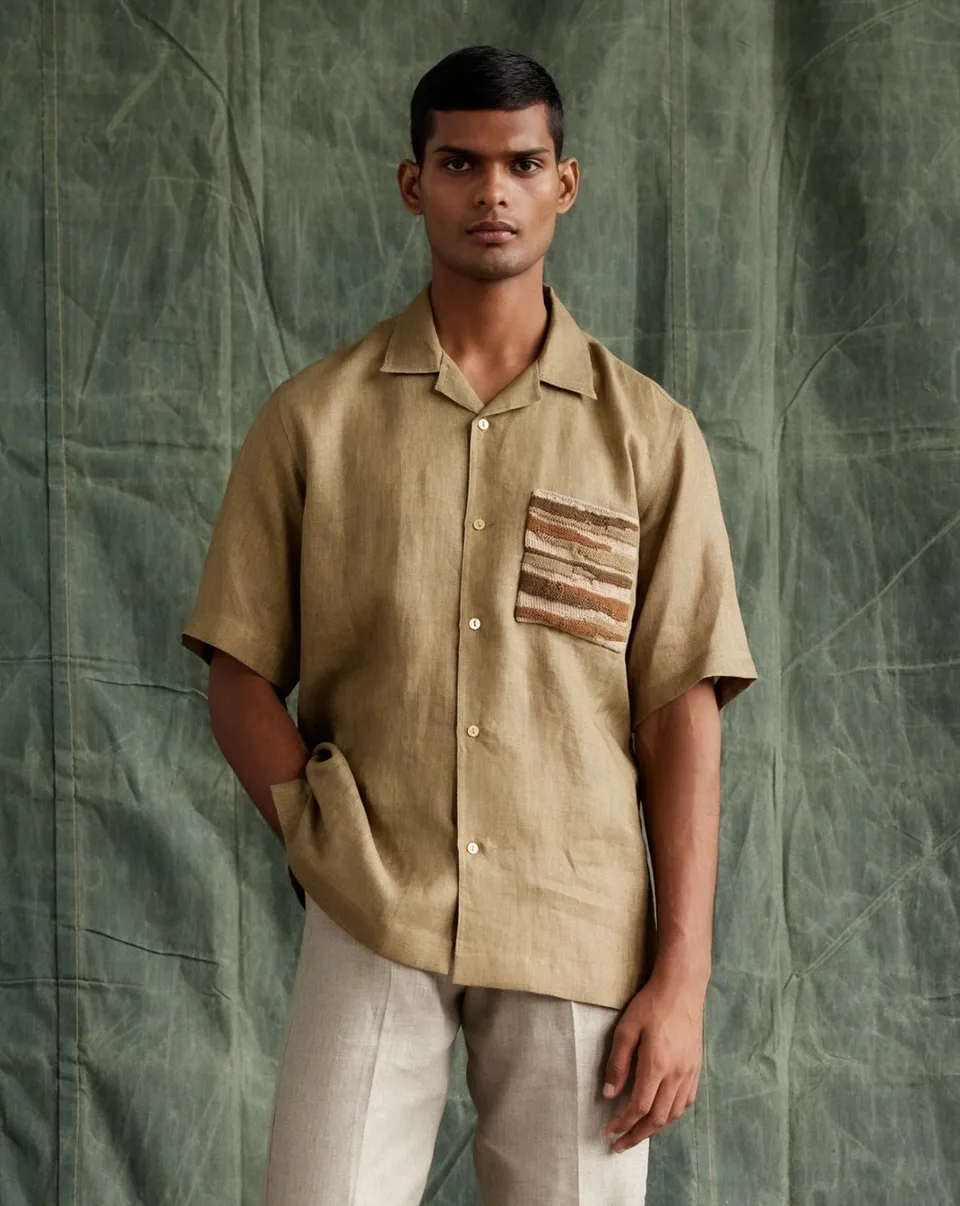 COUNTRYMADE Shirts Hand Knit Pocket Half Shirt chemise en lin sur mesure