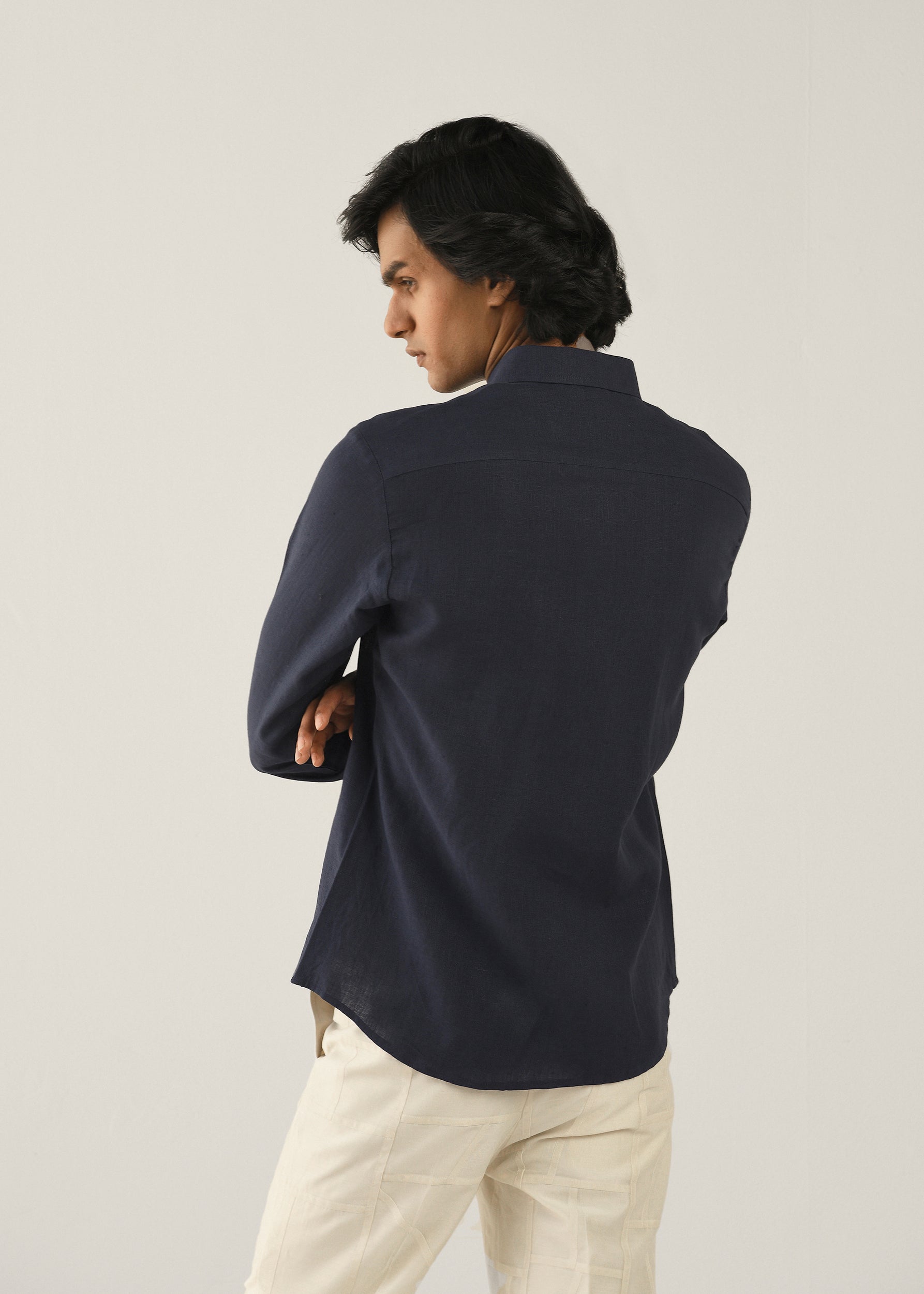 COUNTRYMADE Shirts Fuselage Yoke Shirt chemise en lin bleu marine brodée