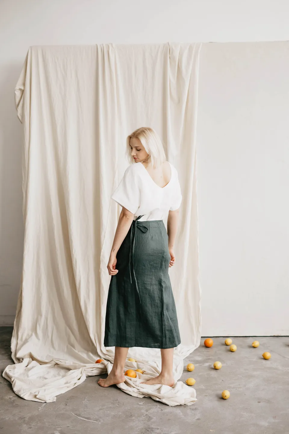 Laumė linen Linen Bottoms Women's linen skirt Vaiva, Oatmeal, jupe portefeuille en lin