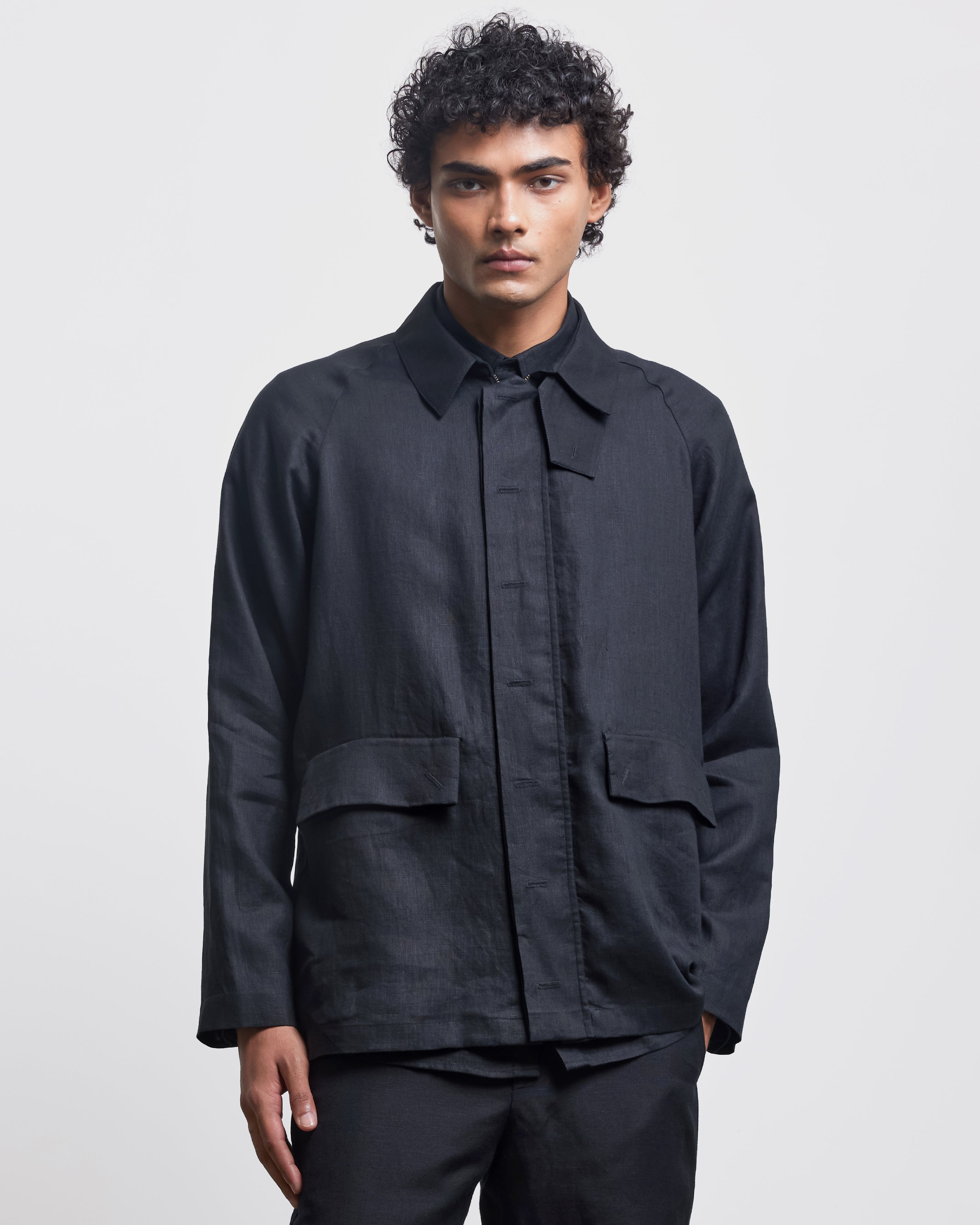 COUNTRYMADE Jackets BLACK FAUX BUTTONHOLE WORKWEAR veste noire en lin