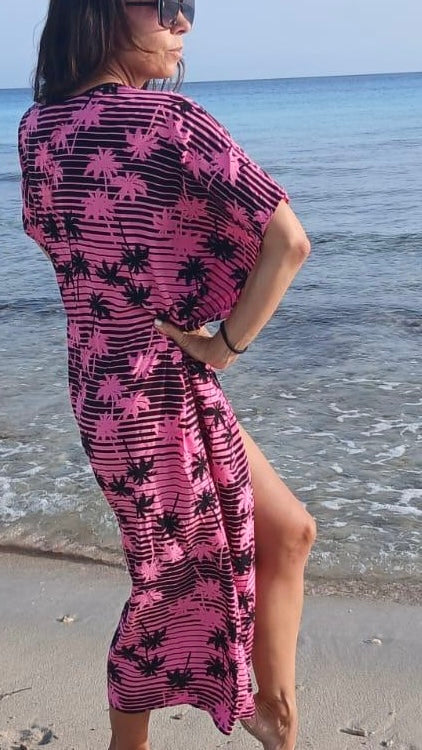 PANTRUCHE Kimonos PALMA kimono de plage rose long en viscose