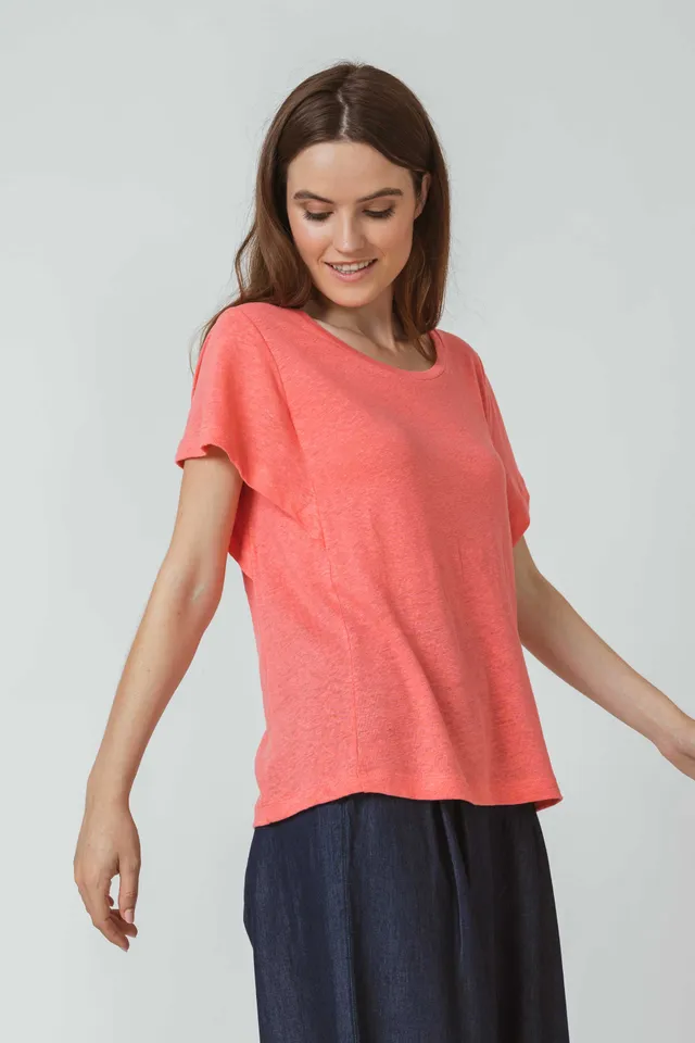 Sourire Multicolore Tops Leza top rose en lin manches courtes taille 42