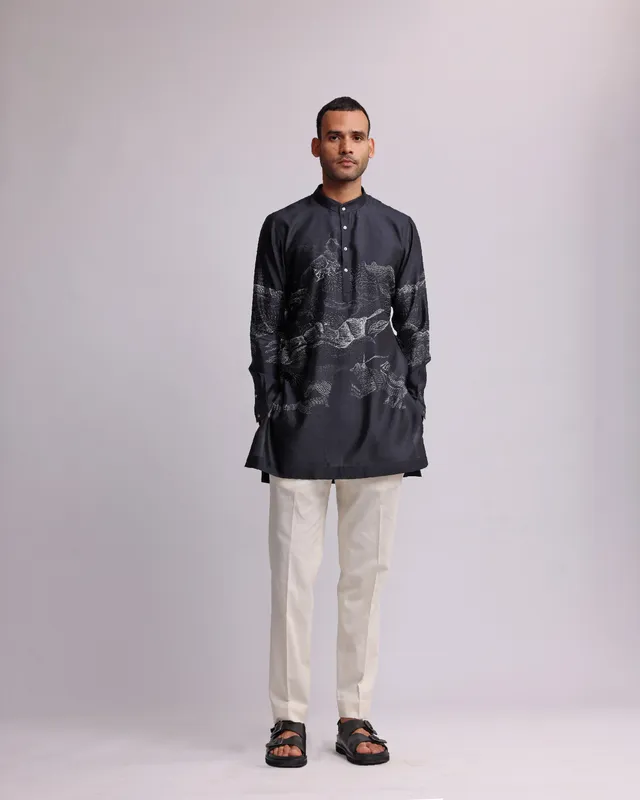 COUNTRYMADE Kurtas DUNKIRK PRINTED KURTA kurta en soie imprimée noire