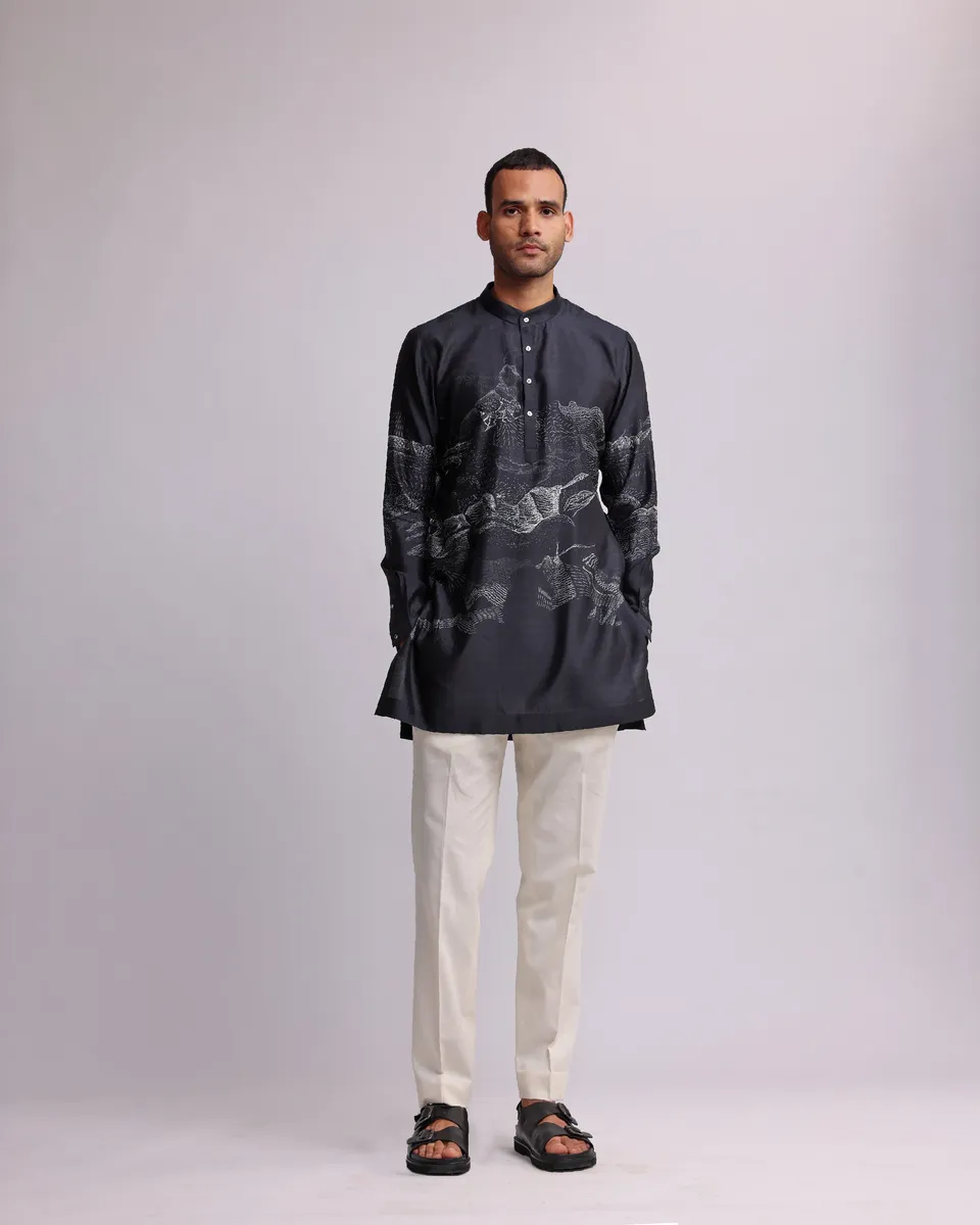 COUNTRYMADE Kurtas DUNKIRK PRINTED KURTA kurta en soie imprimée noire