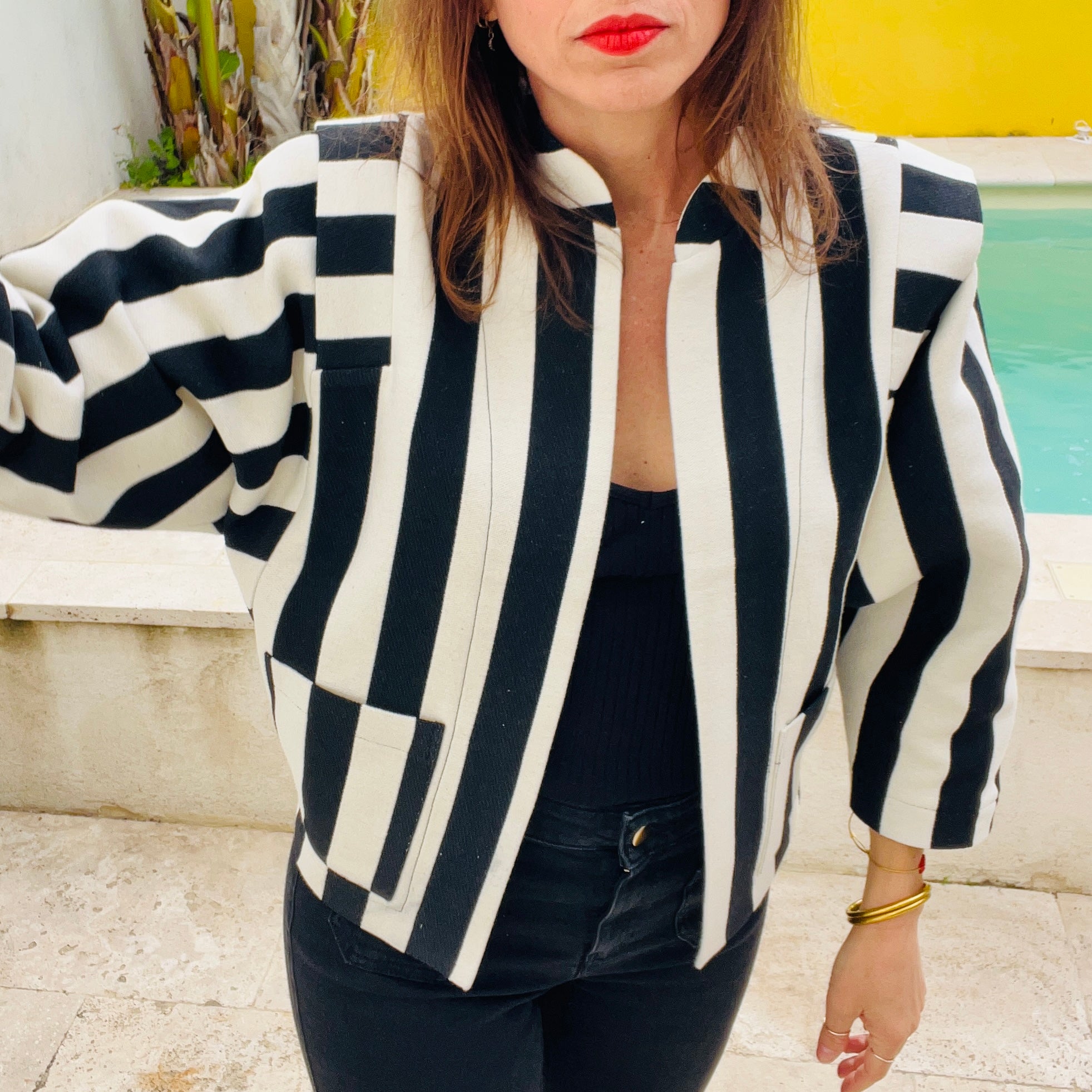 PANTRUCHE Vestes STRIPE veste rayée noir et blanc en coton