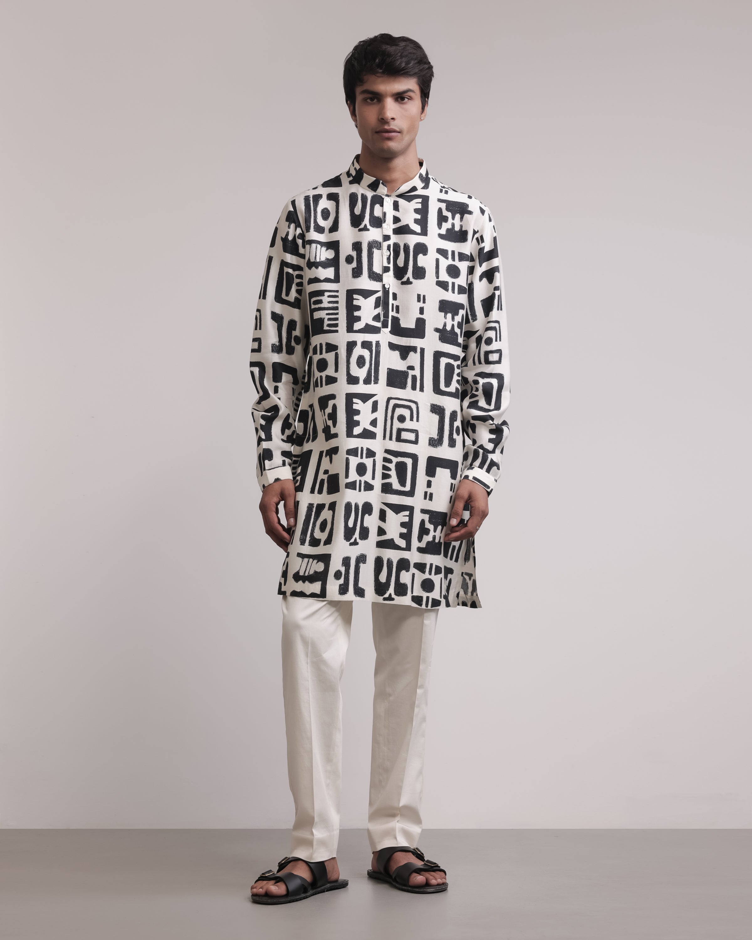 COUNTRYMADE Kurtas Fossil Print Silk Kurta kurta en soie imprimée doublé coton