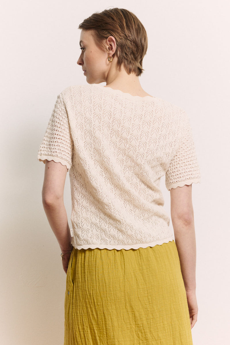 Pulls Emmaa pull écru ajouré en coton bio certifié GOTS
