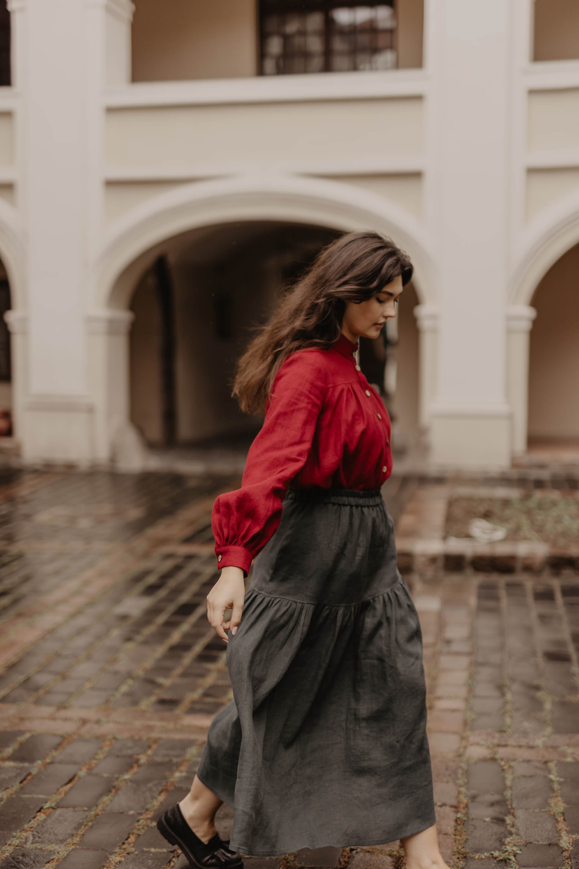 Laumė linen Linen Bottoms Vakarė jupe vert à carreaux en lin