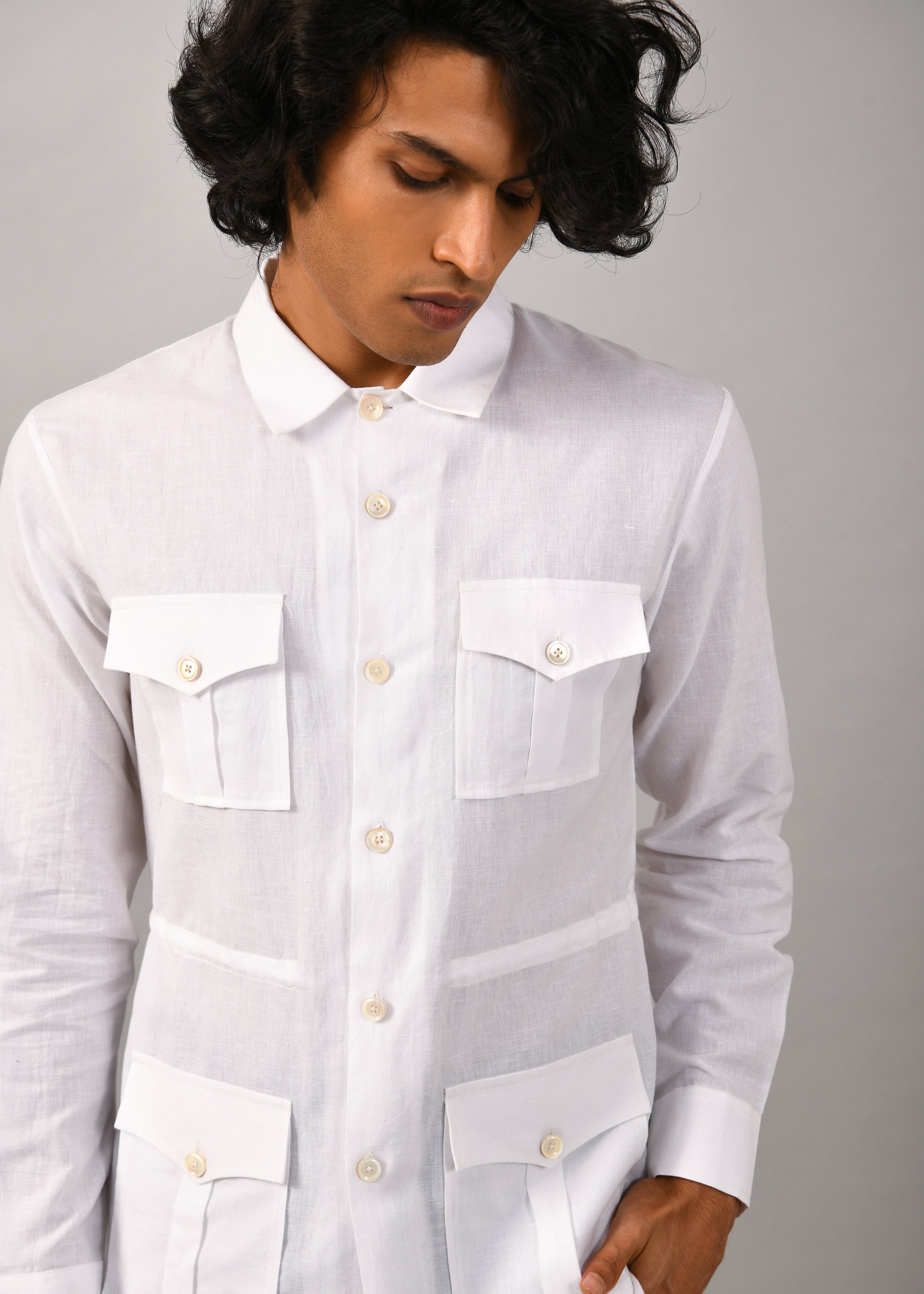 COUNTRYMADE Shirts Classic Safari Shirt chemise blanche coton lin