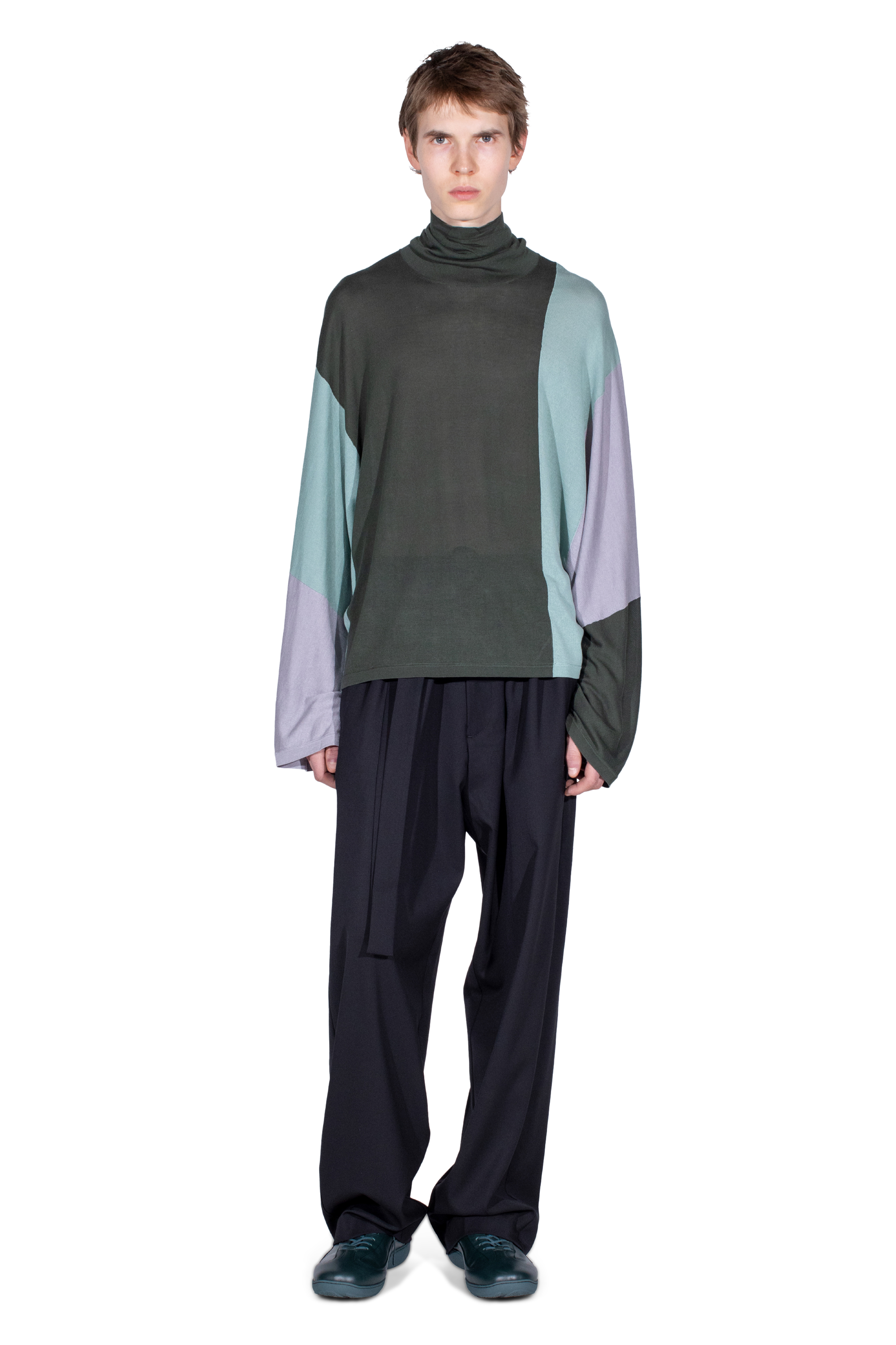 Kiko Kostadinov Knitwear SIGO Knit Pullover Pine 44 col roulé en Tencel soie