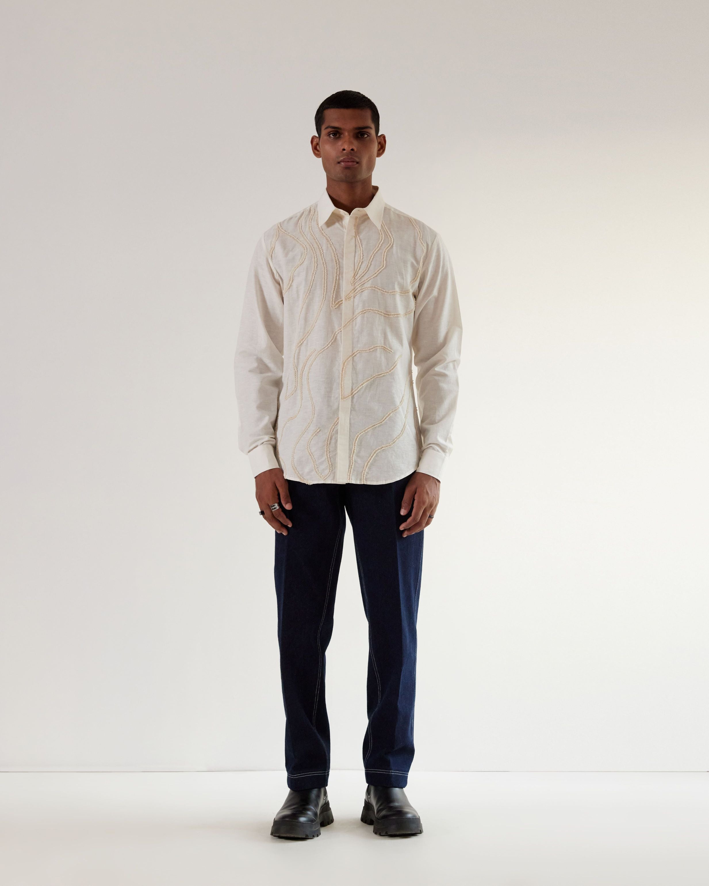 COUNTRYMADE Shirts DNA Shirt ivoire en lin-coton brodé