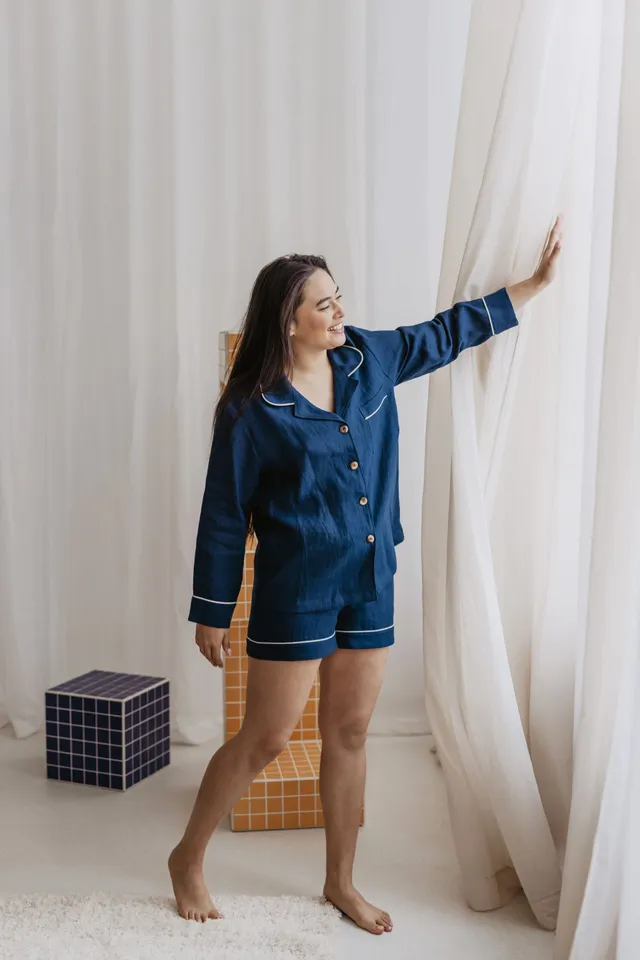 Laumė linen Loungewear PILNATIS pyjama en lin rouge baie XS