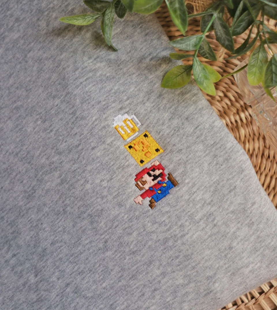 Juste Un T-shirt Sweats Brodés Super Mario Bière sweat humour bière tailles et couleurs au choix