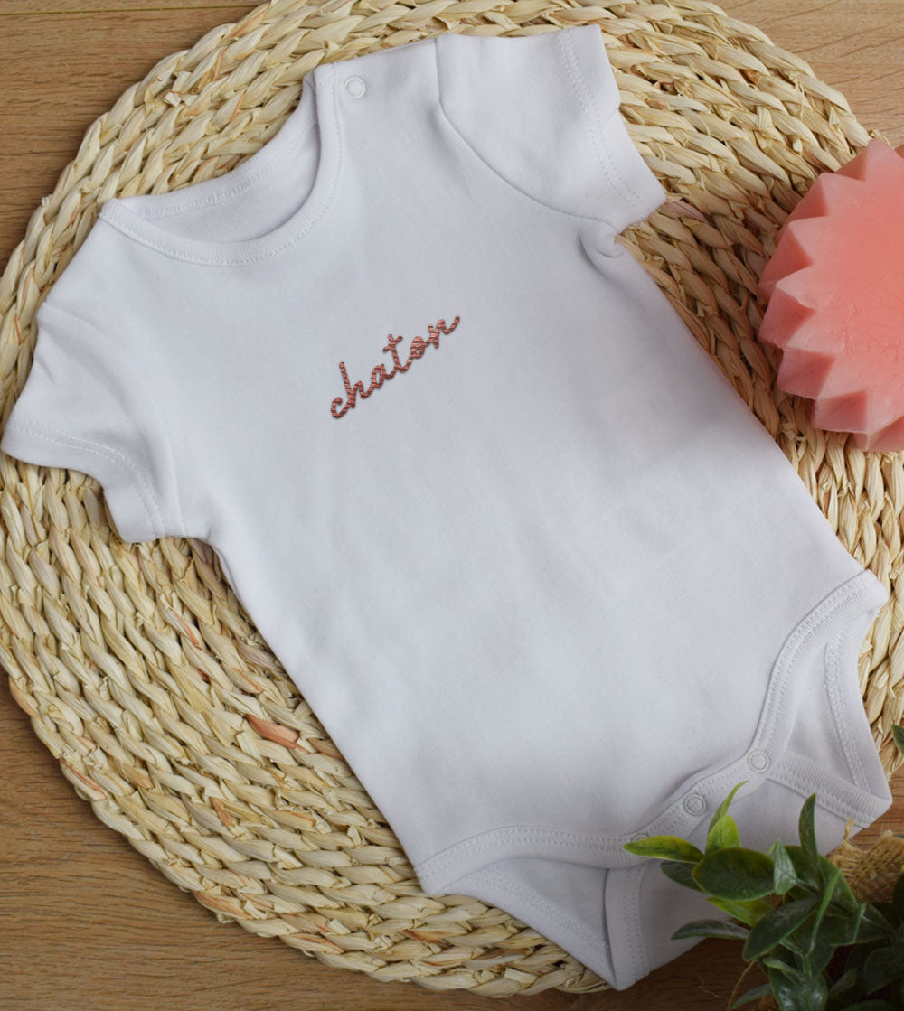 Juste Un T-shirt Bébé Body Bébé Brodé Chaton 0-3 mois