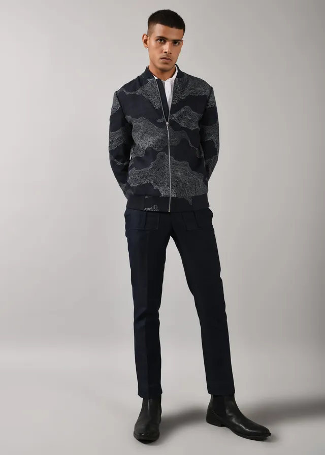 COUNTRYMADE Jackets Cloud Print Bomber bomber bleu marine coton soie
