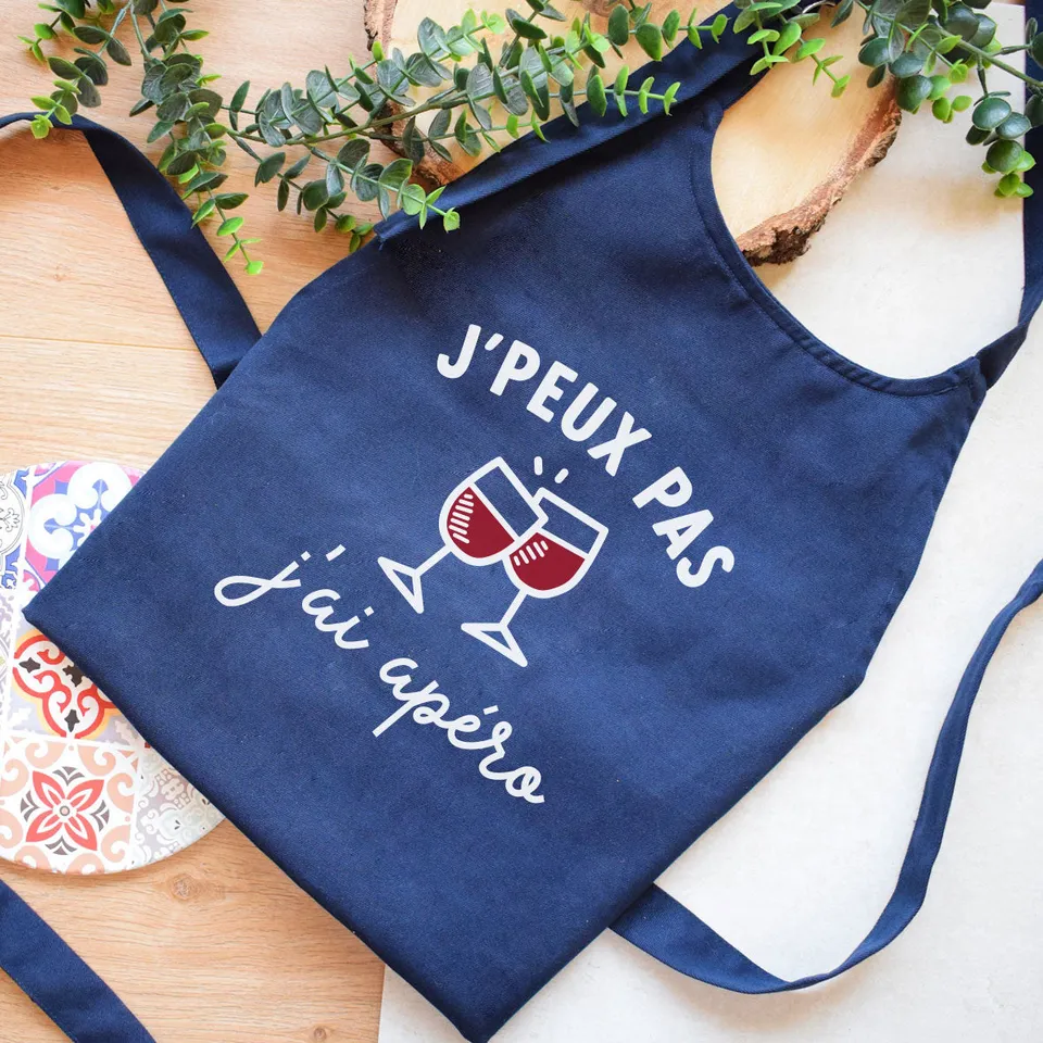Juste Un T-shirt Tabliers Je peux pas j'ai apéro tablier bleu marine