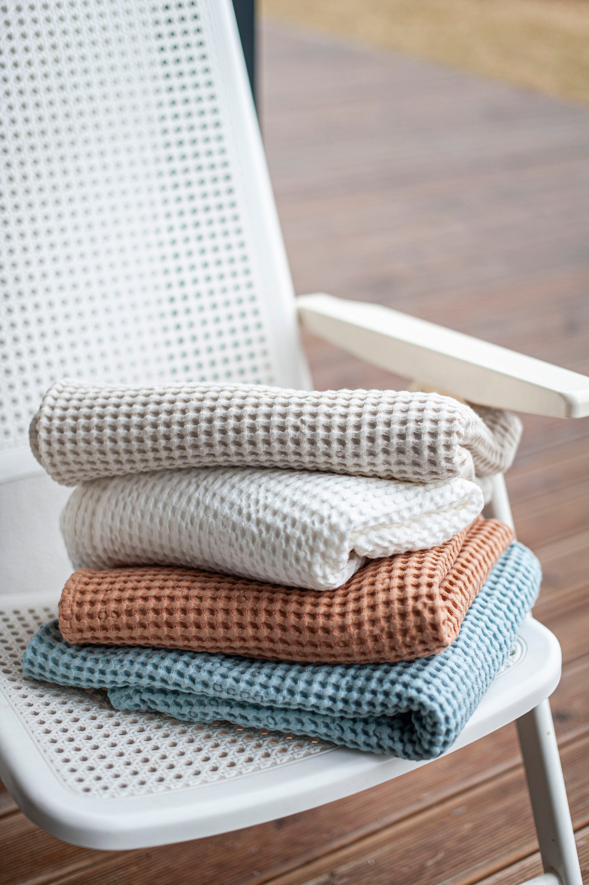 Laumė linen Home Edit Waffle linen bath towel serviette de bain gaufrée lin coton Creamy White