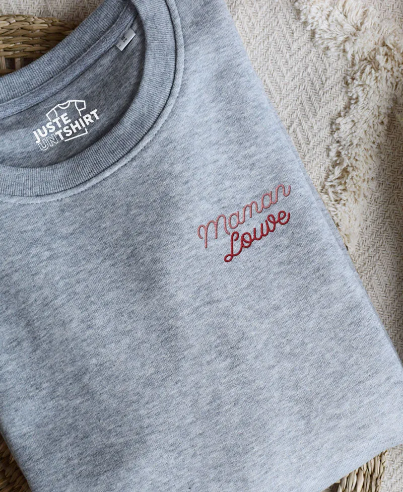 Juste Un T-shirt Sweats Brodés Sweat brodé - Maman louve, gris chiné