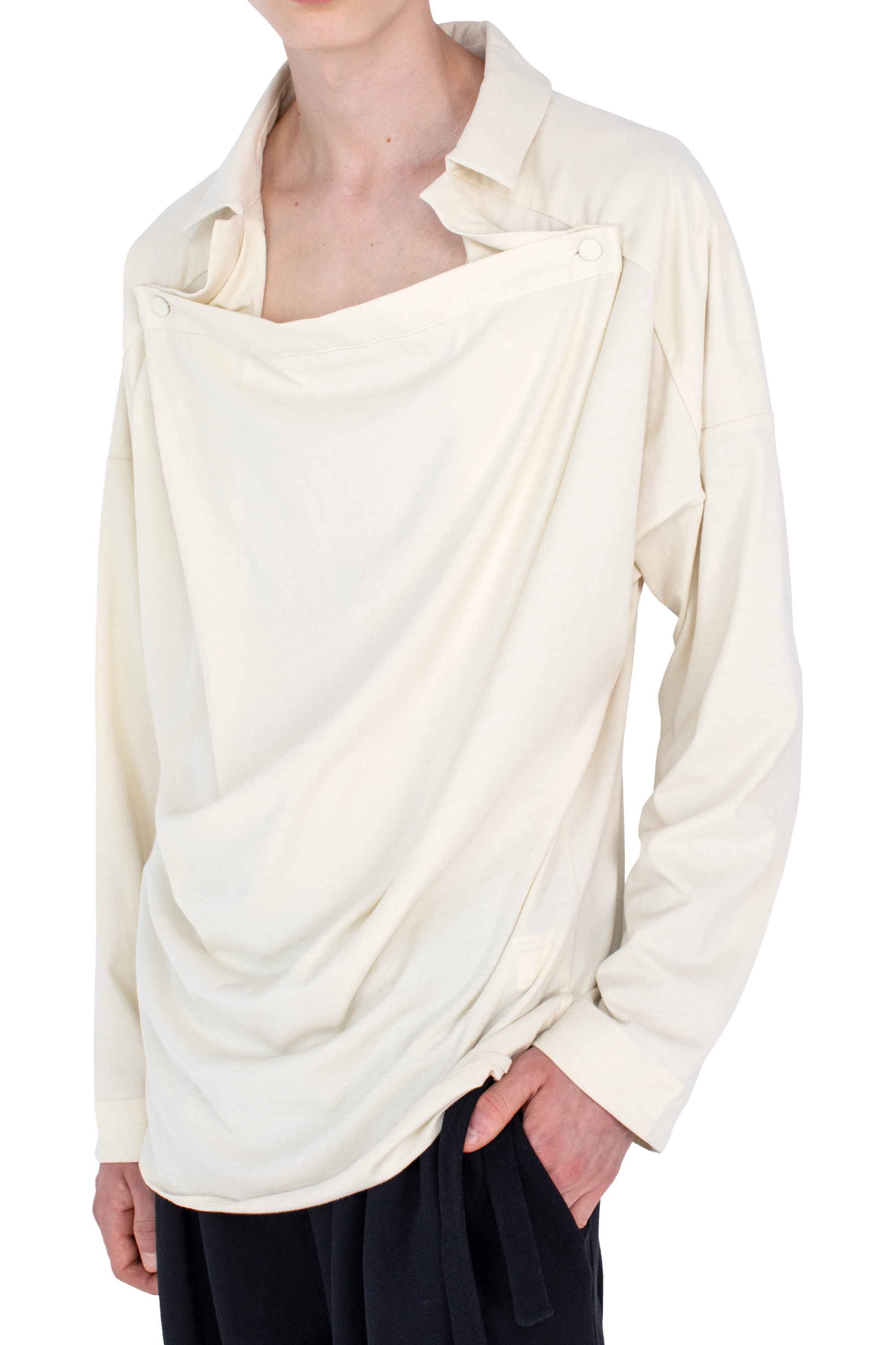 Kiko Kostadinov Shirts ISKAR Drape Shirt Ivory 44 en jersey coton