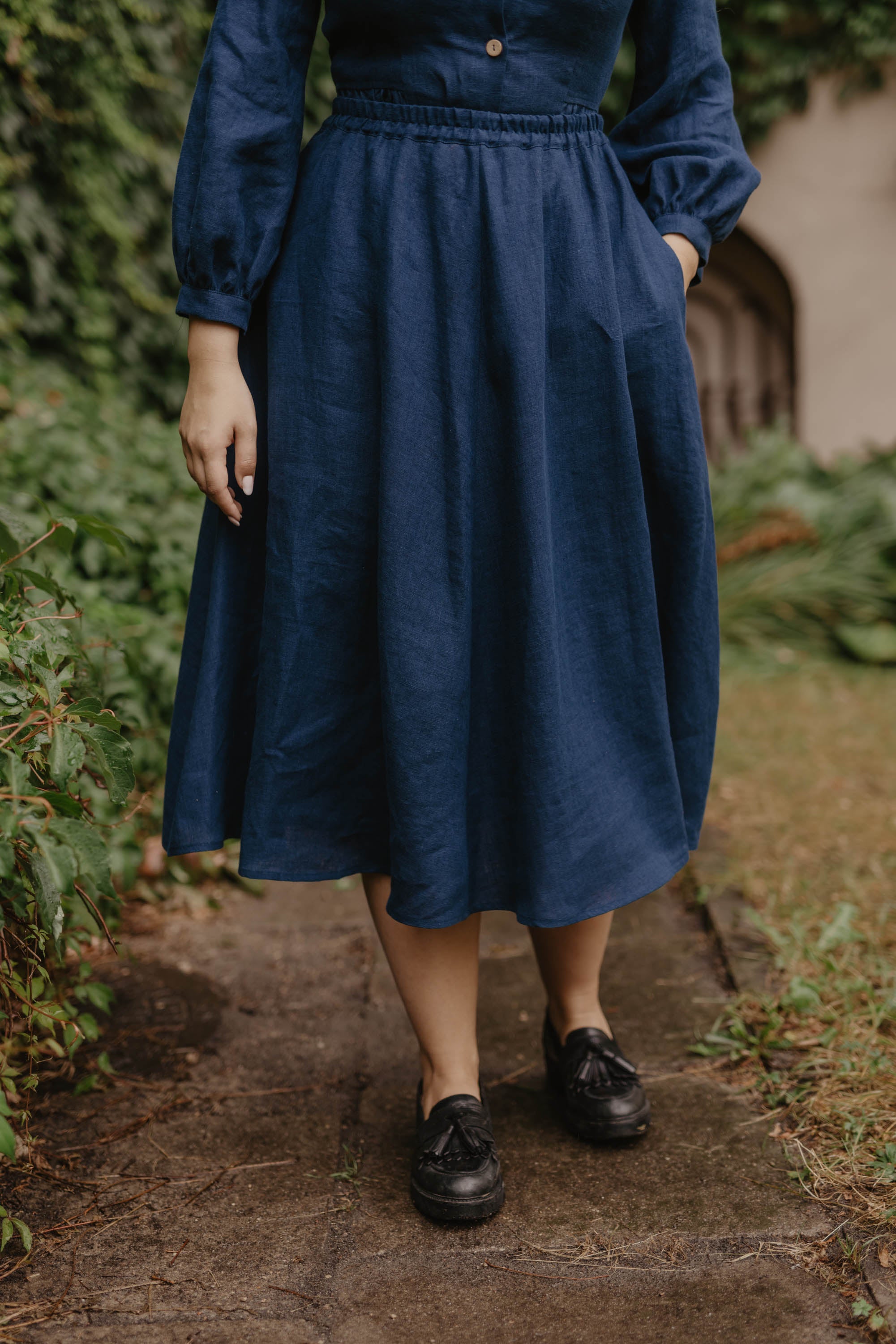 Laumė linen Linen Bottoms Juliette jupe en lin vert forêt taille élastique