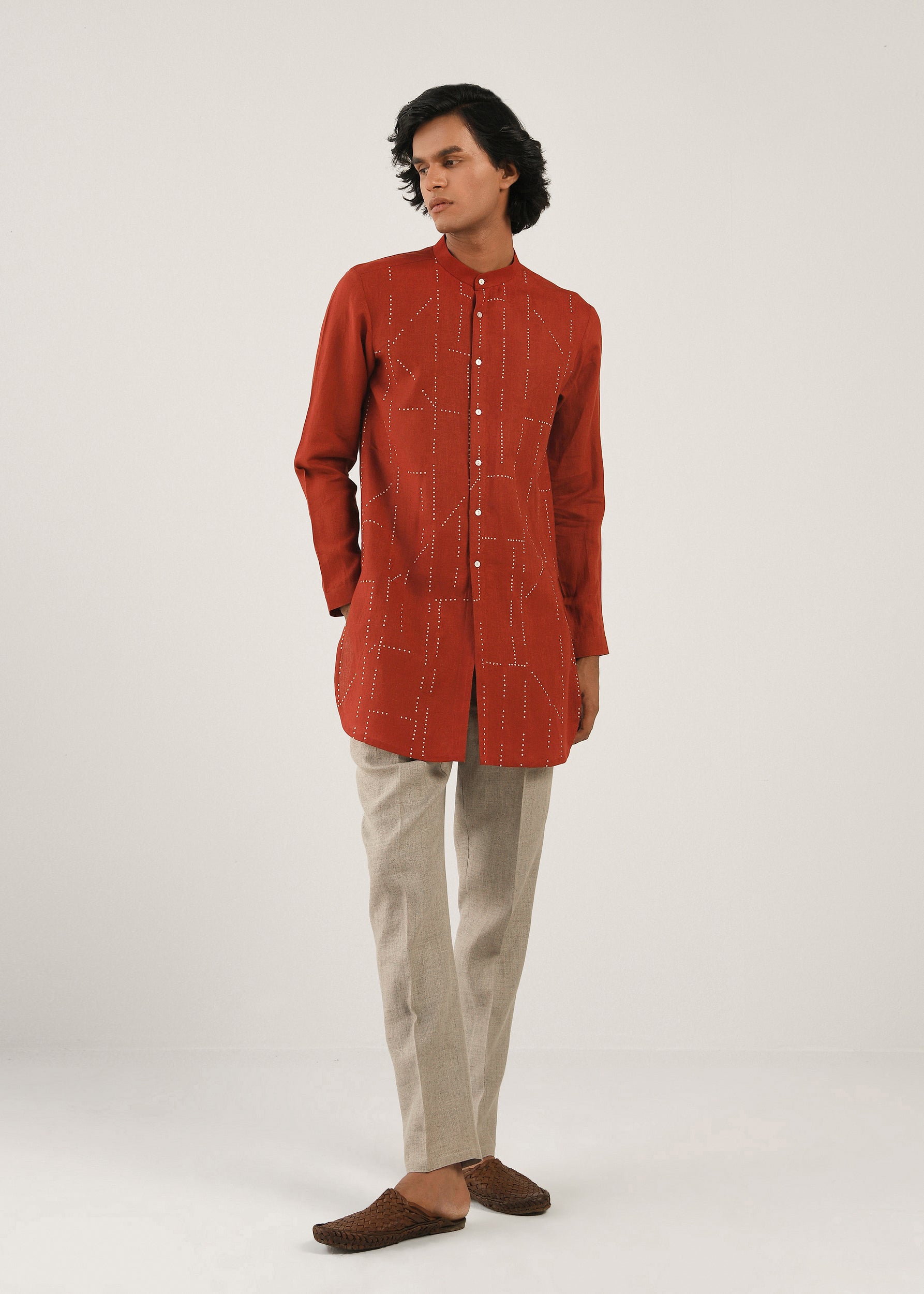 COUNTRYMADE Kurtas Speckled Short Kurta kurta court en lin rouge terre