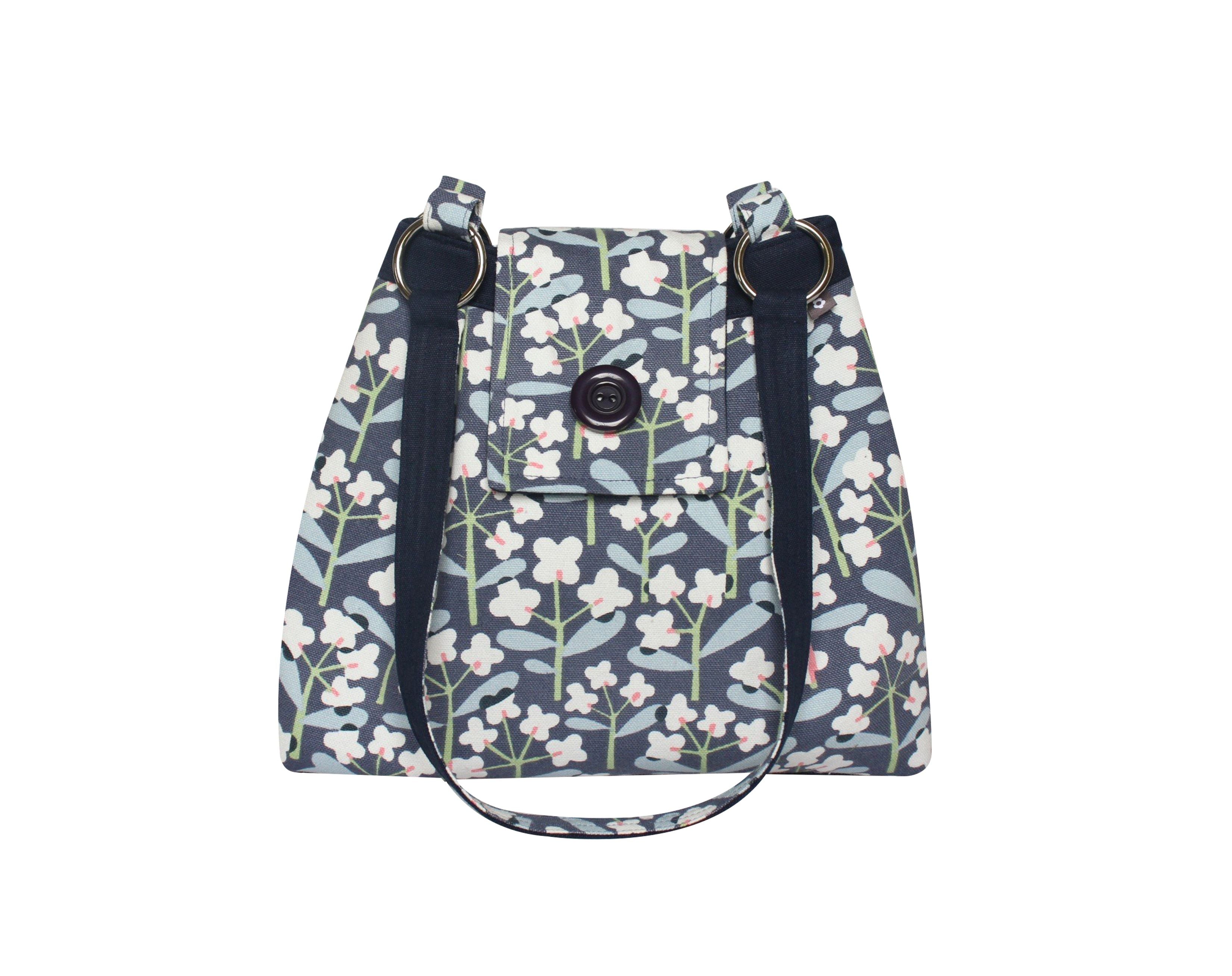Earth Squared Sac Ava fleurs blanches sac épaule bleu marine 38 cm