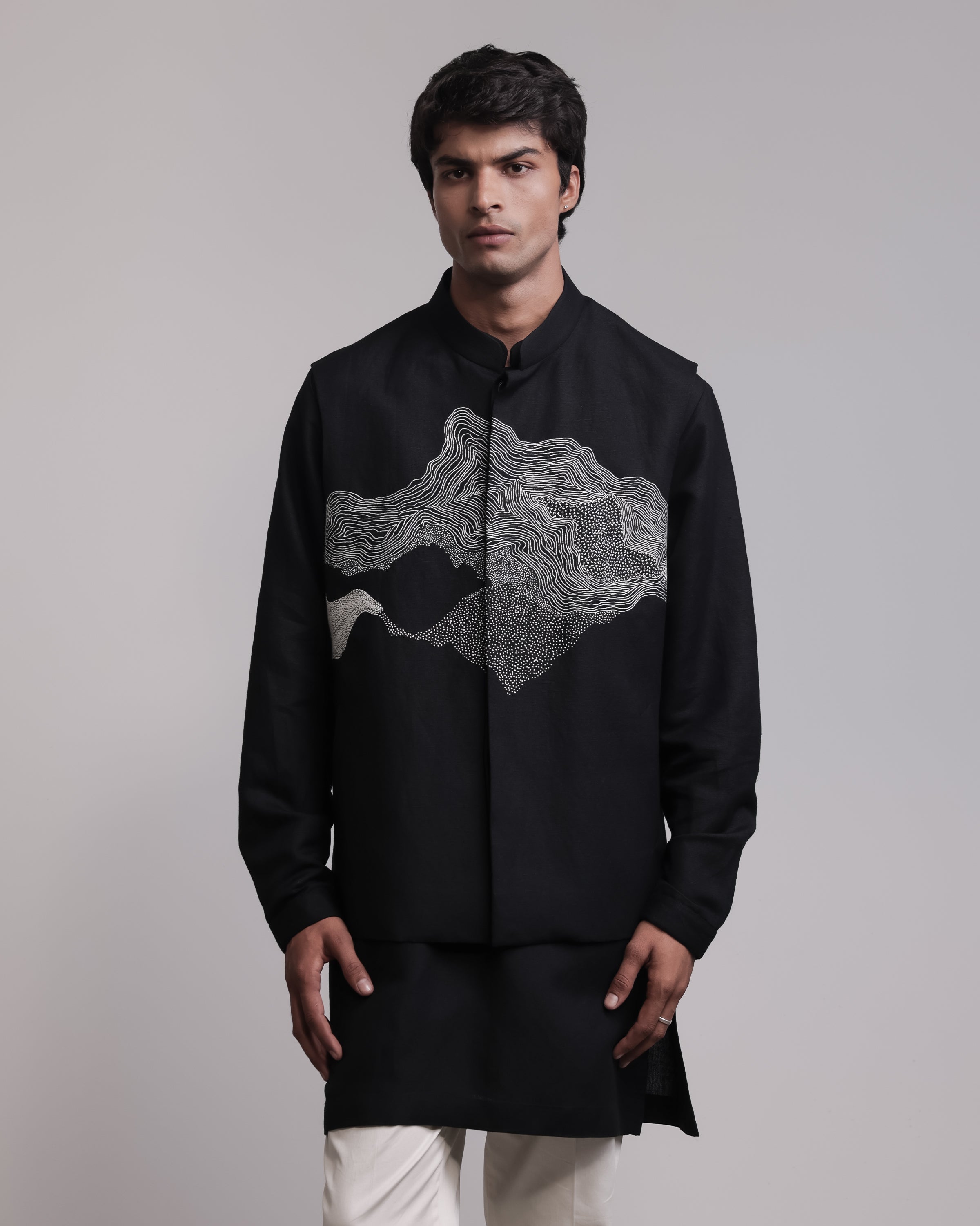 COUNTRYMADE Nehru Jackets Cloud Bundi Kurta Set ensemble brodé