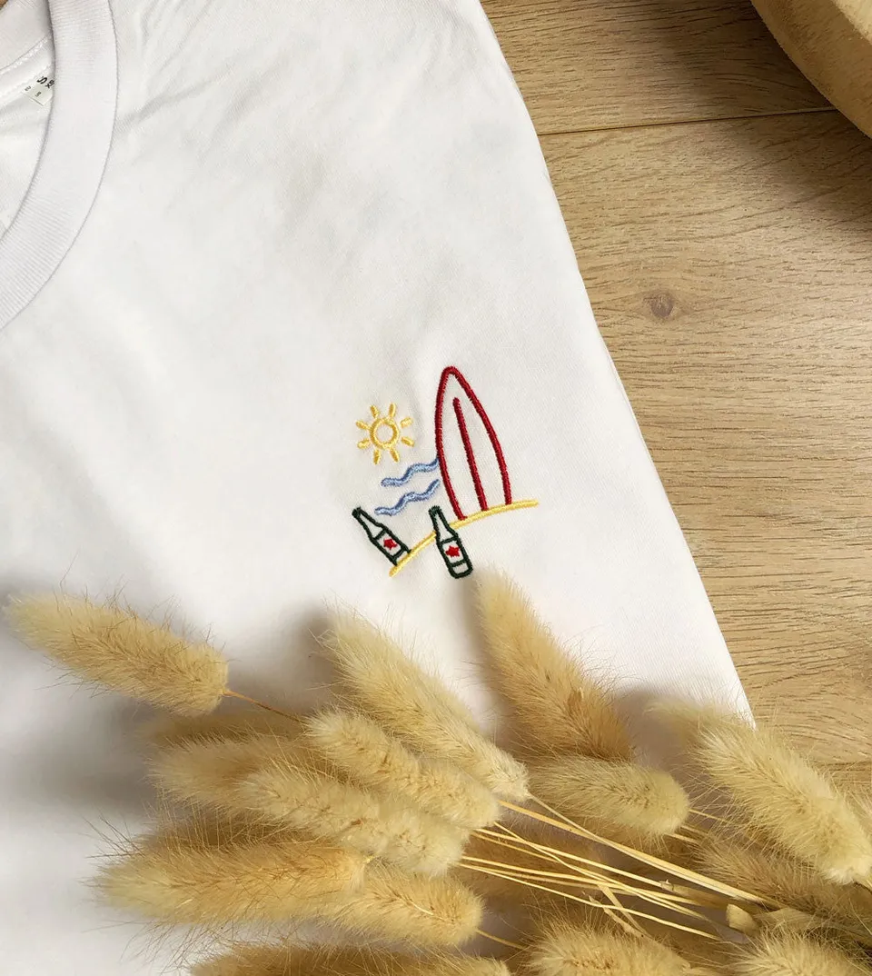 Juste Un T-shirt T-shirts Brodés Surf T-shirt brodé aloe vera
