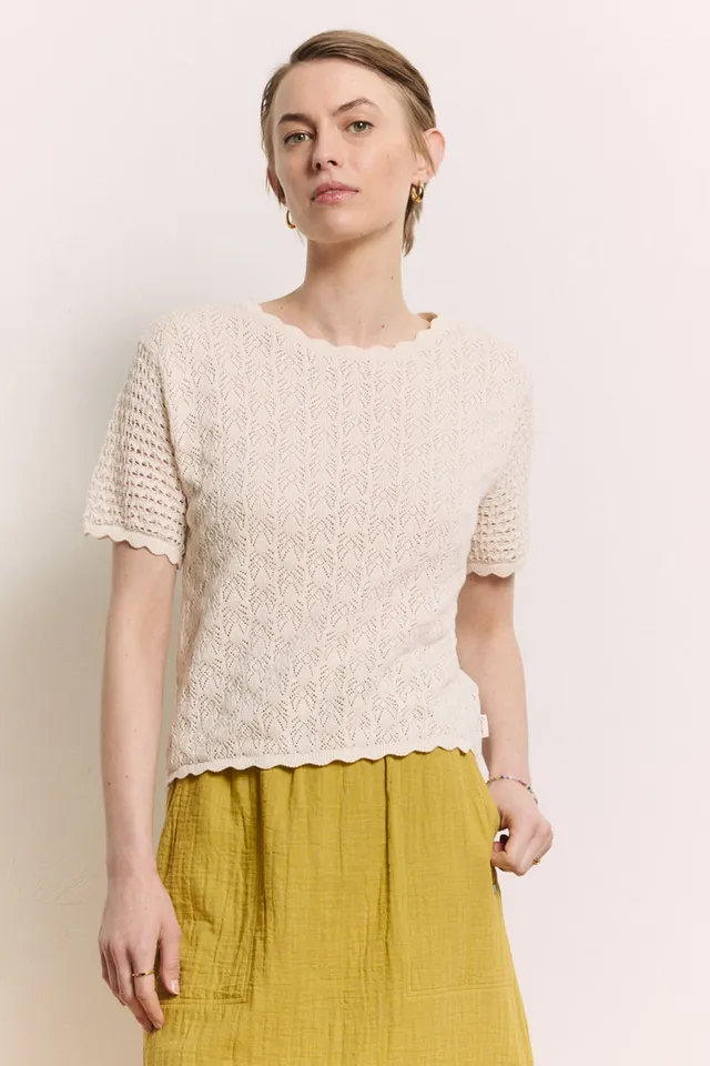 Pulls Emmaa pull écru ajouré en coton bio certifié GOTS