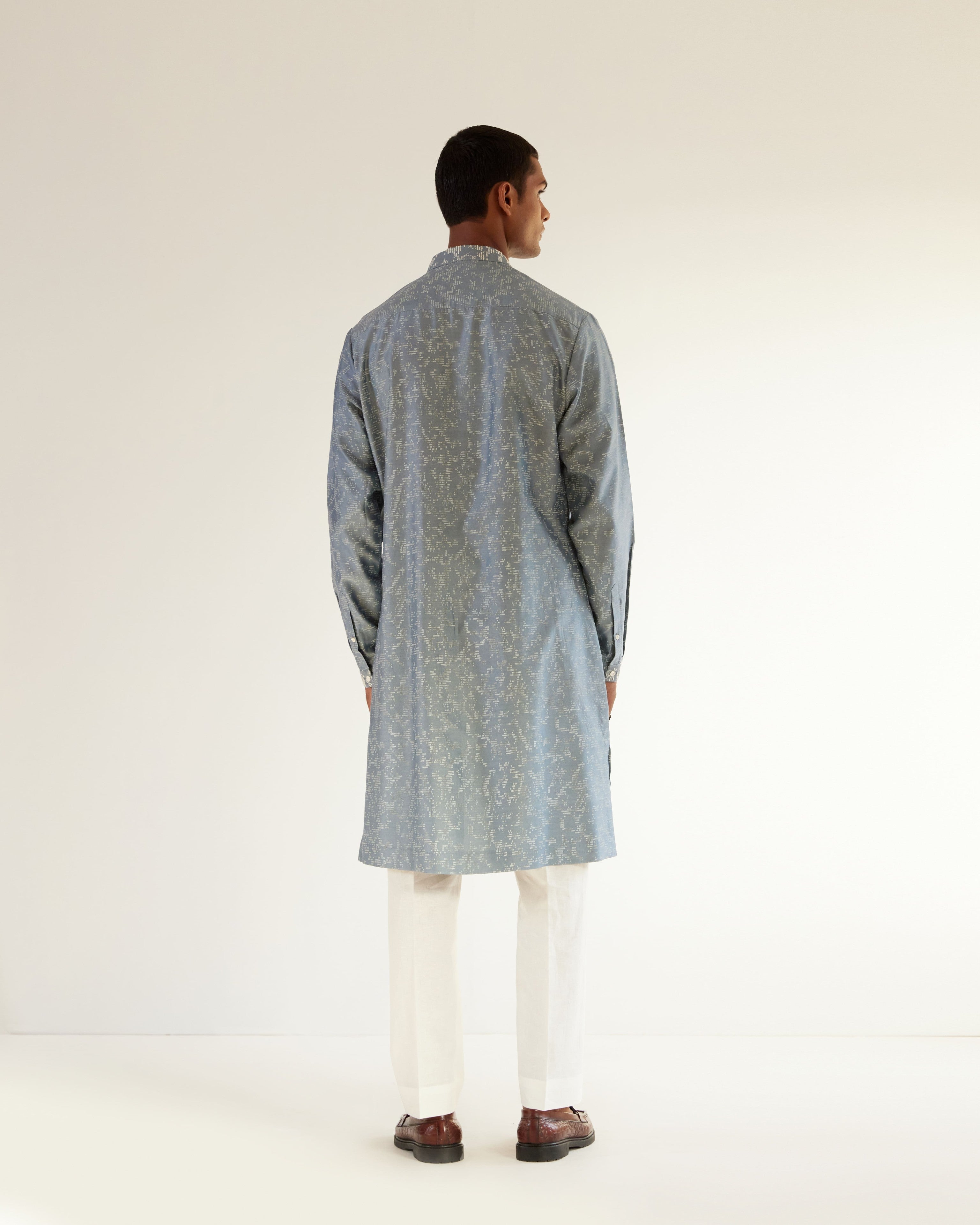 COUNTRYMADE Kurtas Block Embroidered Front Open Kurta Set bleu poudre