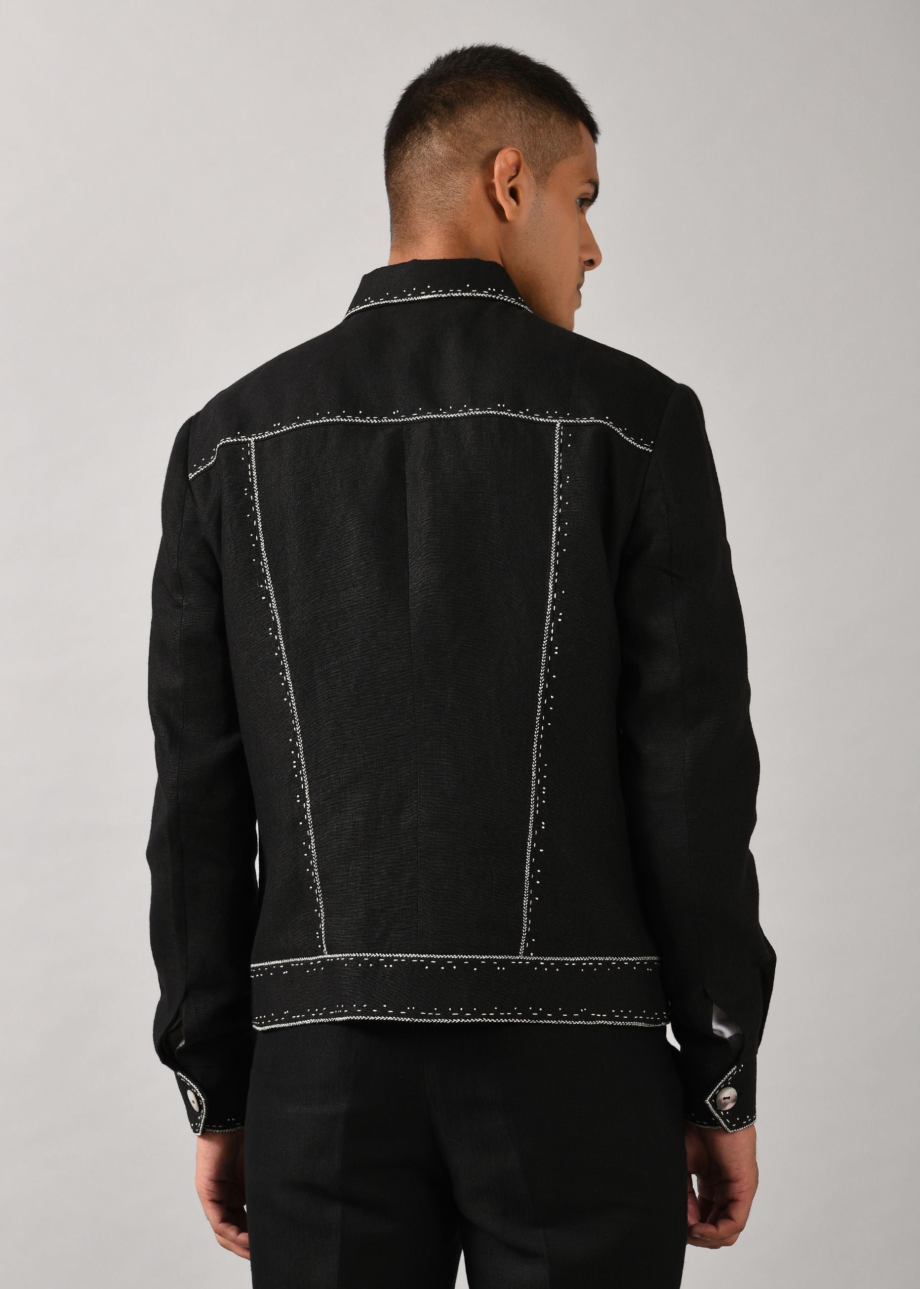 COUNTRYMADE Jackets Morse code Denim veste noire en lin brodée