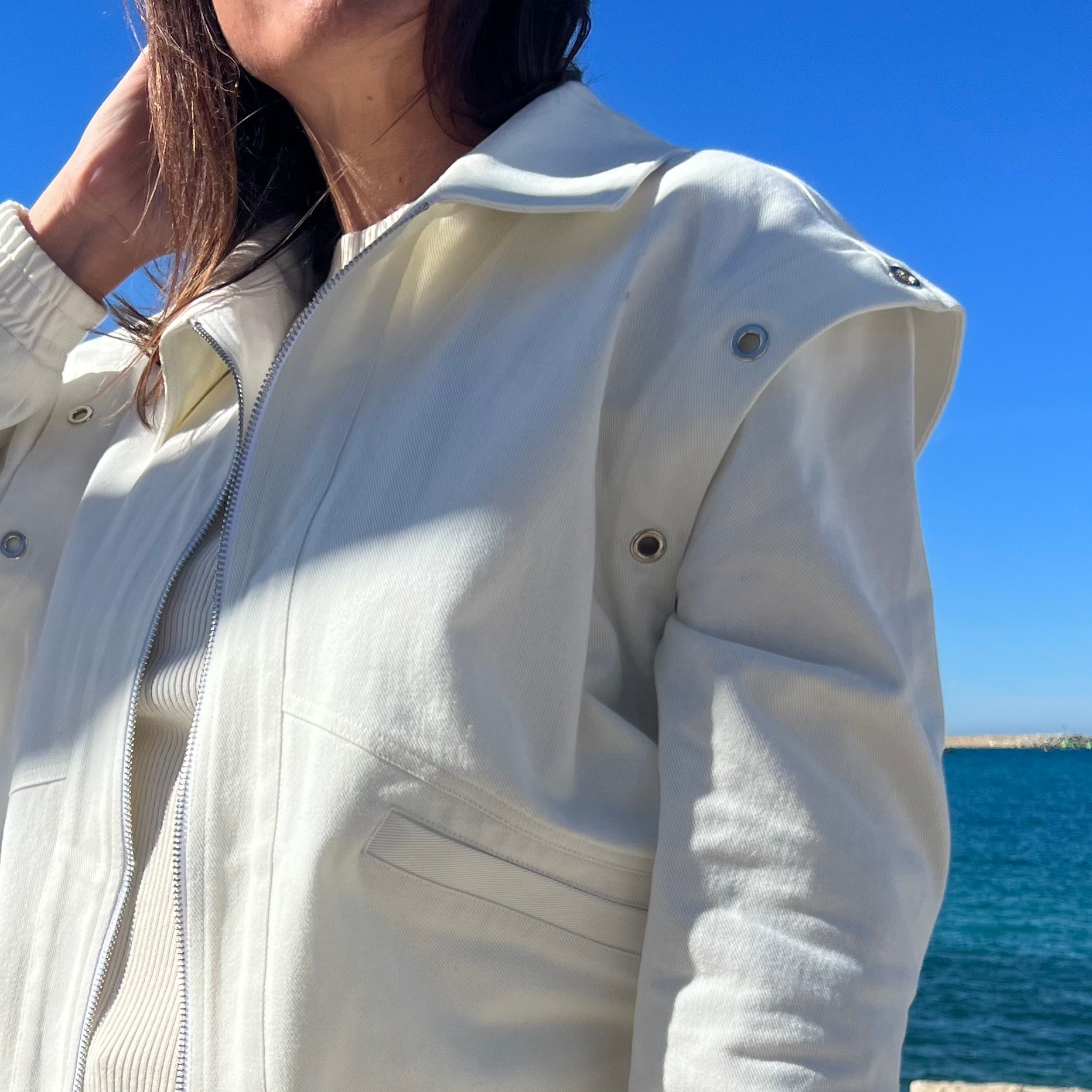 PANTRUCHE Vestes LENON blouson en denim blanc à œillets argentés coton